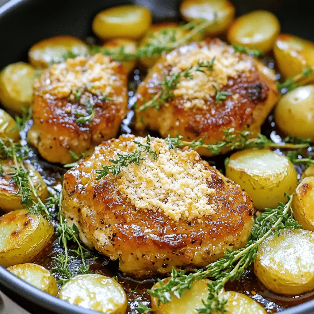 Für das One-Pan Knoblauch-Parmesan-Hühnchen und Kartoffeln benötigst du frische und einfache Zutaten. Der Hauptbestandteil sind die Hähnchenbrustfilets. Diese sind zart, saftig und perfekt für schnelle Gerichte. Du brauchst auch kleine Kartoffeln. Sie sind einfach zu schneiden und garen gleichmäßig.