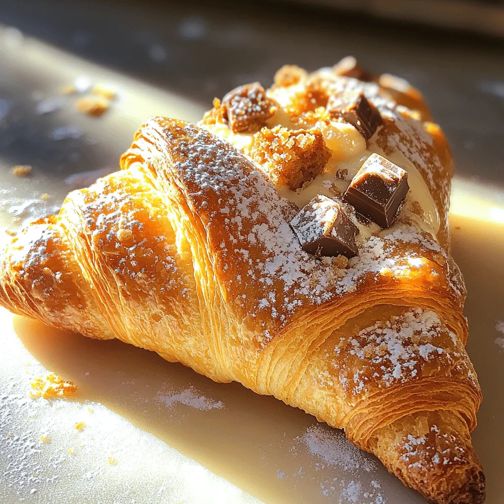 Um das perfekte Le Crookie zu machen, sind einige einfache Schritte nötig. Zuerst müssen wir die typischen Zutaten bereitstellen. Ein Croissant, Schokoladenstückchen, Sahnefrischkäse, Puderzucker, Vanilleextrakt, Kekse, Salz und ein Eigelb sind alles, was wir brauchen. Diese Zutaten machen unseren Le Crookie lecker und besonders.