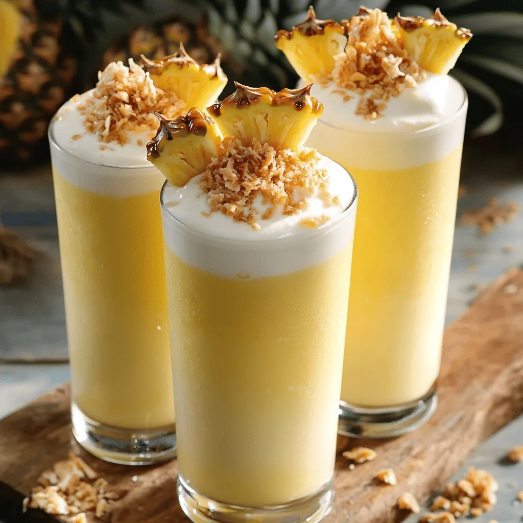 Für einen perfekten Pina Colada Milchshake brauche ich einige einfache Zutaten. Die Hauptzutaten sind Vanilleeis, Kokosmilch und frische Ananas. Diese Zutaten geben dem Milchshake seinen tropischen Geschmack.