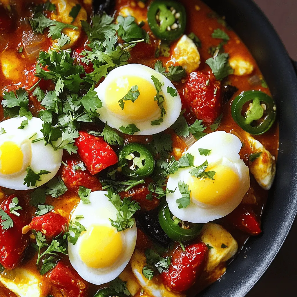 Um Frühstücks-Chili mit Eiern zuzubereiten, brauchst du frische und schmackhafte Zutaten. Du benötigst eine Dose Kidneybohnen, eine Dose schwarze Bohnen, eine kleine Zwiebel, zwei Knoblauchzehen, eine rote Paprika und eine grüne Paprika. Zusätzlich kommen zwei große Tomaten, ein bis zwei Jalapeños, gemahlener Kreuzkümmel, Paprikapulver und Chili-Pulver dazu. Für die Eier brauchst du vier Stück, etwas Olivenöl, Salz, Pfeffer, frische Korianderblätter und Avocado-Würfel, falls du magst.