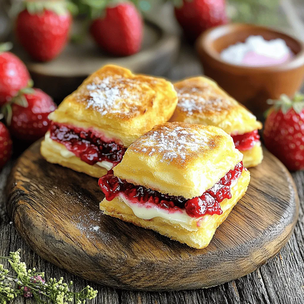 Frittierte Erdbeer-Käsekuchen-Sandwiches sind eine süße und leckere Snack-Idee. Sie verbinden den cremigen Geschmack von Käsekuchen mit dem frischen Aroma von Erdbeeren. Diese Sandwich-Desserts sind einfach zuzubereiten und bringen Freude auf den Tisch. Sie bestehen aus zwei Scheiben Brot, gefüllt mit einer Mischung aus Frischkäse, Puderzucker und Erdbeeren. Dann werden sie in einer knusprigen Panade frittiert.