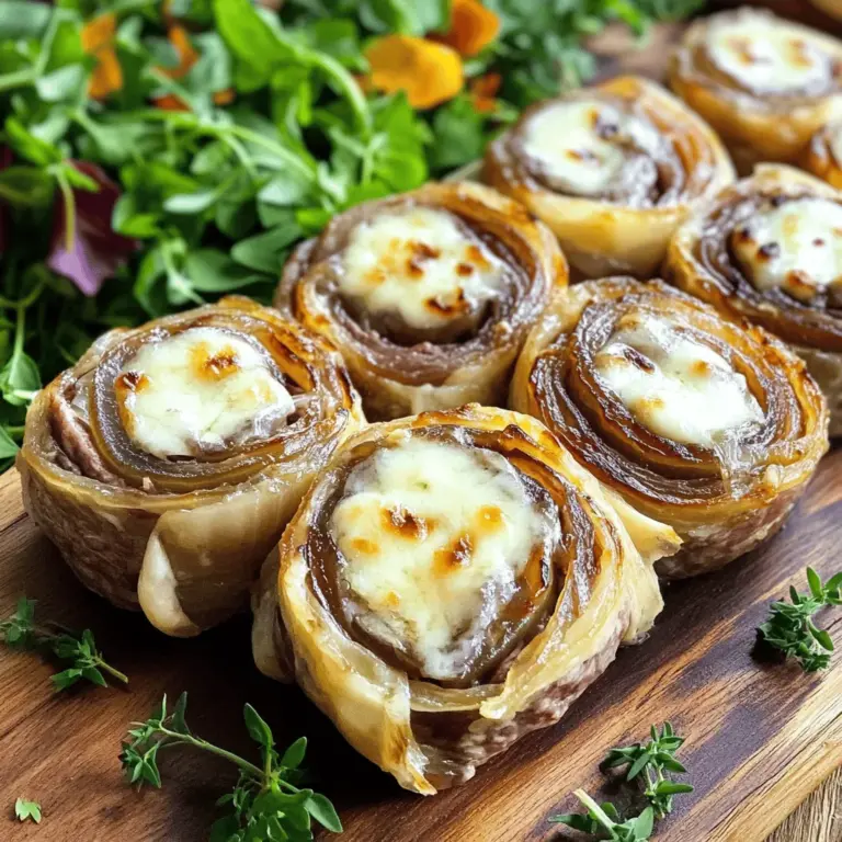 Um die French Onion Steak Pinwheels zuzubereiten, benötigst du frische und einfache Zutaten. Du brauchst 500 g Rindersteak, zwei große Zwiebeln, zwei Esslöffel Butter, zwei Esslöffel Olivenöl, 100 g weichen Frischkäse, 50 g geriebenen Käse, einen Teelöffel Thymian, einen Teelöffel Salz, einen halben Teelöffel Pfeffer und einige Scheiben Schinken, wenn du magst. Zahnstocher oder Küchengarn helfen, die Pinwheels zu fixieren.