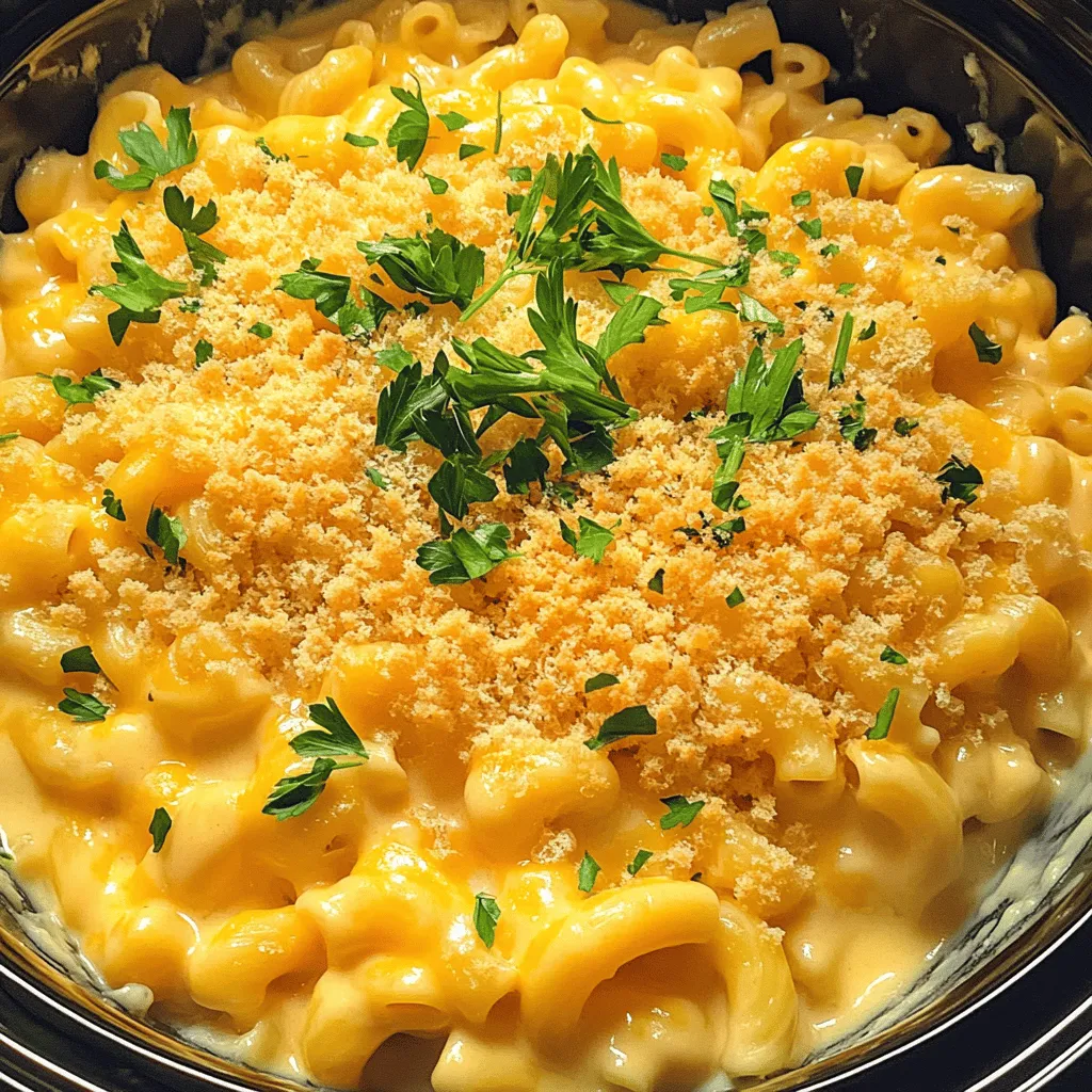 Um cremige Crock Pot Mac & Cheese zuzubereiten, beginne mit den Zutaten. Du benötigst 300 g Makkaroni, 1,5 Liter Milch, 200 g Cheddar-Käse, 100 g Mozzarella, 50 g Frischkäse, 2 EL Butter, 1 TL Senf, 1 TL Knoblauchpulver, 1 TL Zwiebelpulver, Salz und Pfeffer nach Geschmack, und 100 g Semmelbrösel für das Topping.