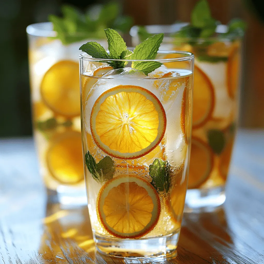 Um einen köstlichen Orangen-Zimt-Eistee zu machen, brauche ich einige einfache Zutaten. Du brauchst 4 Tassen Wasser, 4 Teebeutel schwarzen Tee, 1 Zimtstange, 1 Orange in Scheiben, 4-5 Esslöffel Honig und 2 Tassen Eiswürfel. Frische Minze ist optional, aber sie macht das Getränk noch frischer.