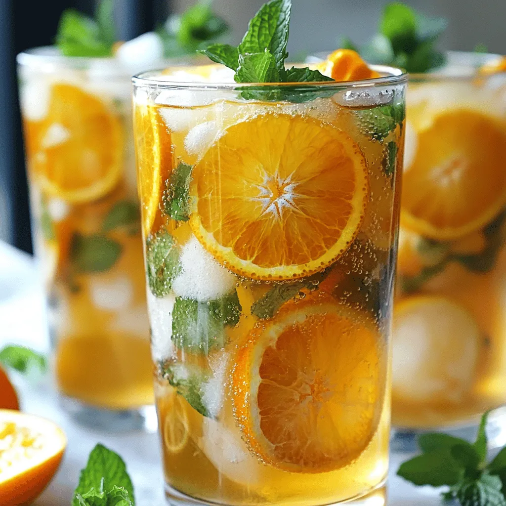 Um einen köstlichen Orangen-Zimt-Eistee zu machen, brauche ich einige einfache Zutaten. Du brauchst 4 Tassen Wasser, 4 Teebeutel schwarzen Tee, 1 Zimtstange, 1 Orange in Scheiben, 4-5 Esslöffel Honig und 2 Tassen Eiswürfel. Frische Minze ist optional, aber sie macht das Getränk noch frischer.