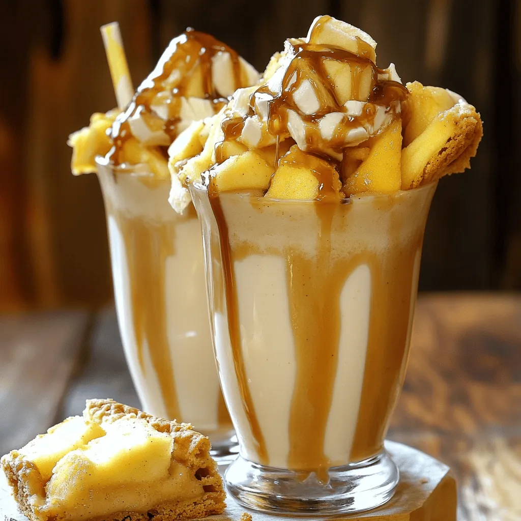 Um einen Karamell-Apfel-Pie-Milchshake zuzubereiten, brauchst du einige einfache Zutaten. Die benötigten Zutaten für diesen Milchshake sind zwei große Äpfel, zwei Esslöffel Butter, zwei Esslöffel brauner Zucker, und einen Teelöffel Zimt. Du brauchst auch vier große Kugeln Vanilleeis, eine Tasse Milch, eine halbe Tasse Sahne, und eine Tasse zerbröselten Apfelkuchen oder Kekse. Zum Garnieren kommen Schlagsahne und Karamellsauce dazu.