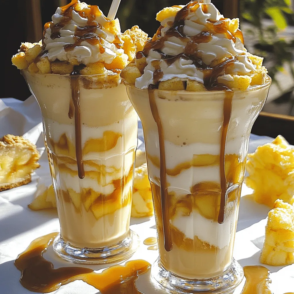 Um einen Karamell-Apfel-Pie-Milchshake zuzubereiten, brauchst du einige einfache Zutaten. Die benötigten Zutaten für diesen Milchshake sind zwei große Äpfel, zwei Esslöffel Butter, zwei Esslöffel brauner Zucker, und einen Teelöffel Zimt. Du brauchst auch vier große Kugeln Vanilleeis, eine Tasse Milch, eine halbe Tasse Sahne, und eine Tasse zerbröselten Apfelkuchen oder Kekse. Zum Garnieren kommen Schlagsahne und Karamellsauce dazu.