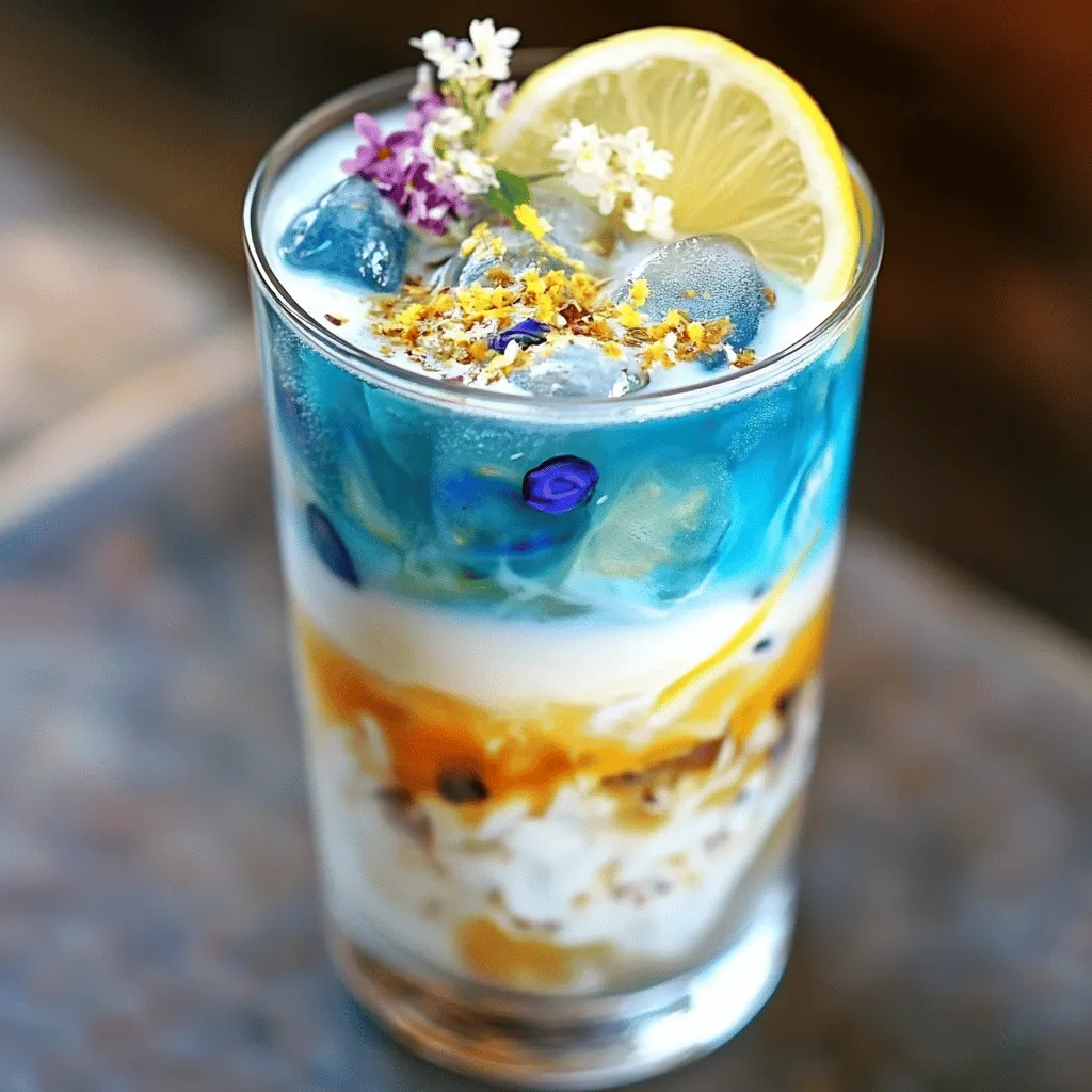 Um einen Iced Butterfly Pea Flower Tea Latte zuzubereiten, sind einige einfache Schritte nötig.