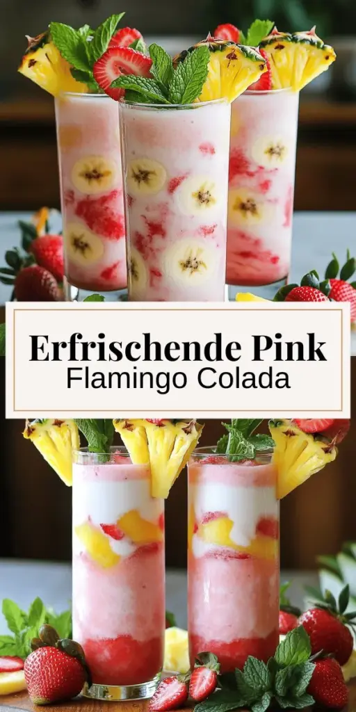 Erlebe den perfekten Sommer mit einem erfrischenden Pink Flamingo Colada! Dieser bunte Cocktail, der frische Früchte und cremige Kokosmilch vereint, bringt tropische Vibes direkt in dein Glas. Lerne, wie du diese köstliche Colada ganz einfach zubereiten kannst, egal ob mit Alkohol oder alkoholfrei. Verpasse nicht die leckeren Variationen und Zubereitungstipps. Klicke jetzt, um das vollständige Rezept zu entdecken und deine Gäste mit diesem Sommergenuss zu begeistern!