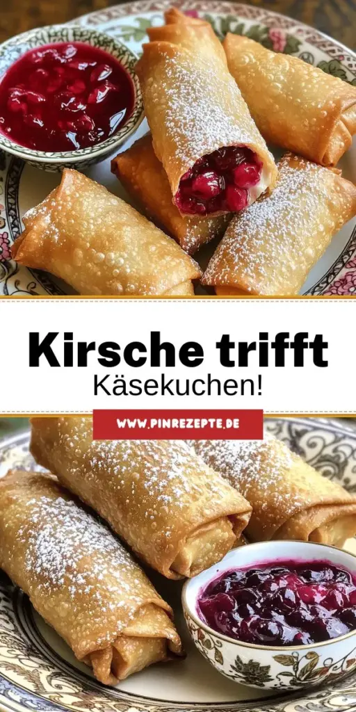 Entdecke das perfekte Dessert mit unseren köstlichen Cherry Cheesecake Egg Rolls! Diese süßen, knusprigen Leckerbissen vereinen die Cremigkeit von Käsekuchen mit einer fruchtigen Kirschenfüllung. In unserem Artikel erfährst du einfaches Rezept und tolle Serviervorschläge, ideal für Partys oder gemütliche Abende zu Hause. Lass dich inspirieren und zaubere ein Dessert, das alle liebt! Klicke hier, um das vollständige Rezept zu entdecken!