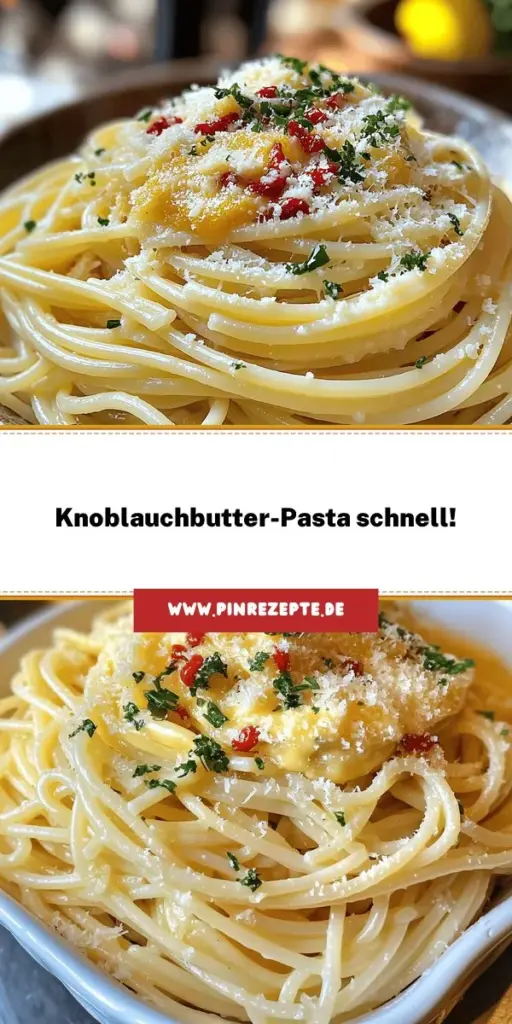 Entdecke das perfekte Knoblauchbutter-Pasta Rezept für eine schnelle und schmackhafte Mahlzeit! In nur wenigen Schritten zauberst du ein köstliches Gericht, das mit frischen Zutaten und einer einfachen Sauce begeistert. Lerne, wie du die Pasta ideal kochst und variieren kannst, um deinen eigenen Geschmack zu kreieren. Klicke jetzt, um das vollständige Rezept zu entdecken und deine nächste Lieblingsmahlzeit zu zaubern!