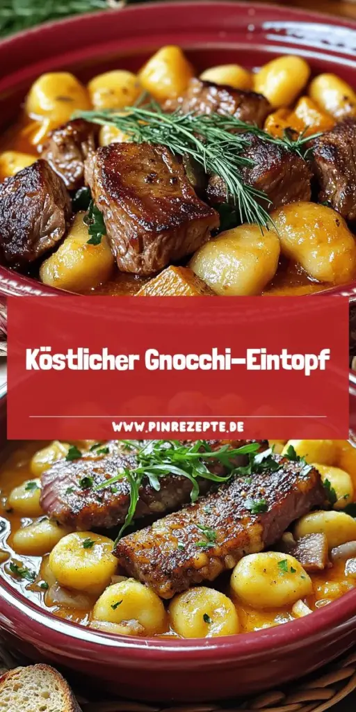 Entdecken Sie unser köstliches Rezept für Kartoffel-Gnocchi Rindfleisch-Eintopf, das perfekte Comfort Food für kalte Tage! Dieses herzhafte Gericht vereint zartes Rindfleisch mit hausgemachten Gnocchi und aromatischen Gemüse. Mit einfachen Zutaten und Schritt-für-Schritt-Anleitungen zeigen wir Ihnen, wie Sie dieses schmackhafte Gericht zubereiten können. Klicken Sie durch, um das vollständige Rezept zu entdecken und Ihre Familie zu beeindrucken!