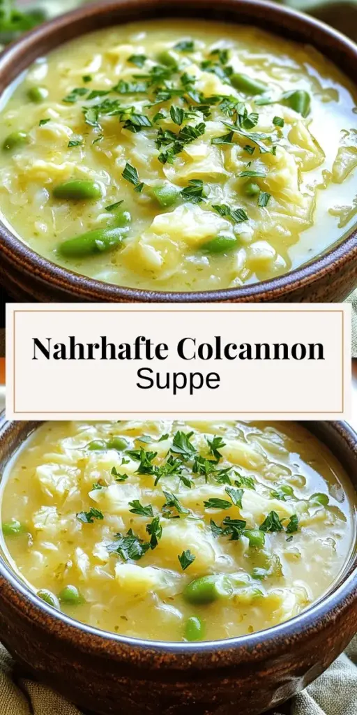 Entdecke die köstliche Colcannon Suppe, ein nahrhaftes und einfaches Gericht aus Irland! Mit Hauptzutaten wie Kartoffeln und Kraut zauberst du schnell eine cremige und gesunde Mahlzeit für die ganze Familie. Ich teile liebenswerte Tipps, Schritt-für-Schritt-Anleitungen und spannende Variationen, die deinen Geschmack anregen werden. Bereit für ein gemütliches Kochen? Klicke hier, um das vollständige Rezept zu erkunden!
