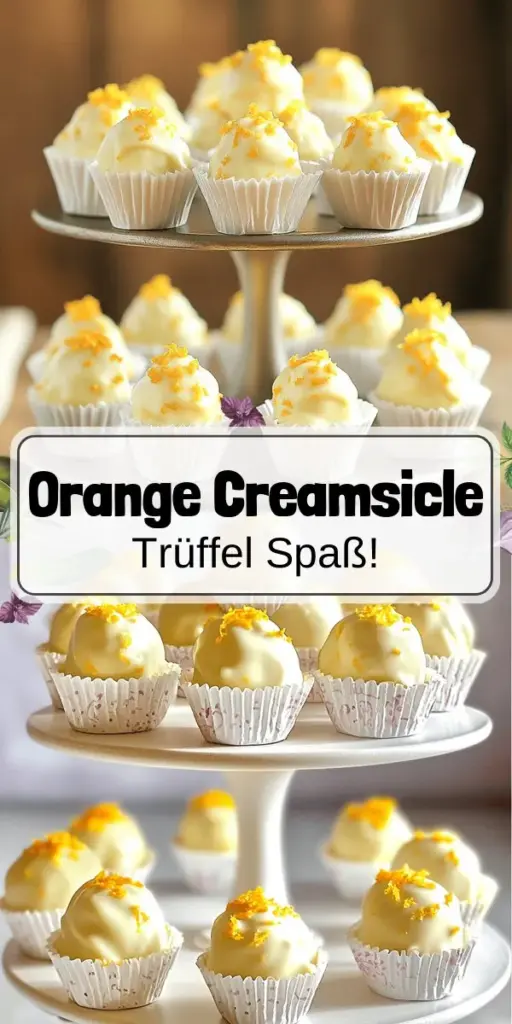 Entdecke die leckeren No Bake Orange Creamsicle Truffles, die den Geschmack des Sommers direkt in deine Küche bringen! Diese einfachen Trüffel sind schnell zubereitet und benötigen kein Backen. Perfekt für Partys, Geburtstagsfeiern oder einfach als süßer Snack für die Familie. Lass dich inspirieren und erfahre, wie du diese köstlichen Trüffel mit nur wenigen Zutaten selbst zaubern kannst. Klick hier für das vollständige Rezept und starte dein Dessertabenteuer!
