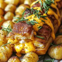 Um den Cracked Out Chicken Tater Tot Casserole zuzubereiten, benötigst du einige einfache Zutaten. Du brauchst 500 g gewürfelte Hähnchenbrust, 400 g gefrorene Tater Tots und 1 Tasse geriebenen Cheddar-Käse. Auch 1 Tasse knusprig gebratenen und zerbröselten Speck ist wichtig. Für die cremige Füllung brauchst du 1 Tasse saure Sahne, 1/2 Tasse weichen Frischkäse und 1/2 Tasse Hühnerbrühe. Gewürze wie 1 Teelöffel Knoblauchpulver, 1 Teelöffel Zwiebelpulver, Salz und Pfeffer sind auch nötig. Frische Petersilie zum Garnieren macht das Gericht noch schöner.