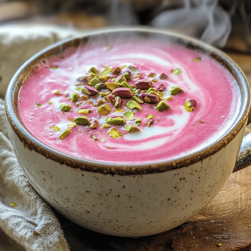 Um Kashmiri Pink Chai zuzubereiten, brauchen Sie einige einfache Zutaten. Sie benötigen 4 Tassen Wasser, 2 Esslöffel grünen Tee, 1 Teelöffel Backpulver, 2 Tassen Vollmilch, 4 Esslöffel Zucker, 2 zerdrückte Kardamomkapseln, eine Prise Salz und eventuell 2 Esslöffel Schlagsahne. Außerdem benötigen Sie gehackte Pistazien und Mandeln zum Garnieren.