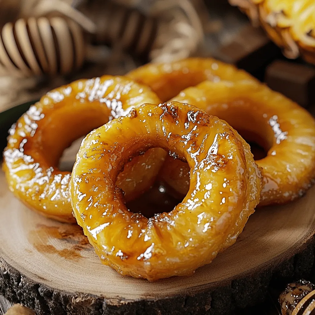 Frittierte Ananasringe sind ein köstlicher Snack, den ich sehr mag. Du brauchst einige einfache Zutaten. Für dieses frittierte Ananasringe Rezept benötigst du eine frische Ananas, Mehl, Kokosraspeln, Puderzucker, Zimt, Backpulver, Salz, ein Ei, Milch und Öl zum Frittieren. Optional kannst du Honig oder Schokoladensauce zum Servieren verwenden.