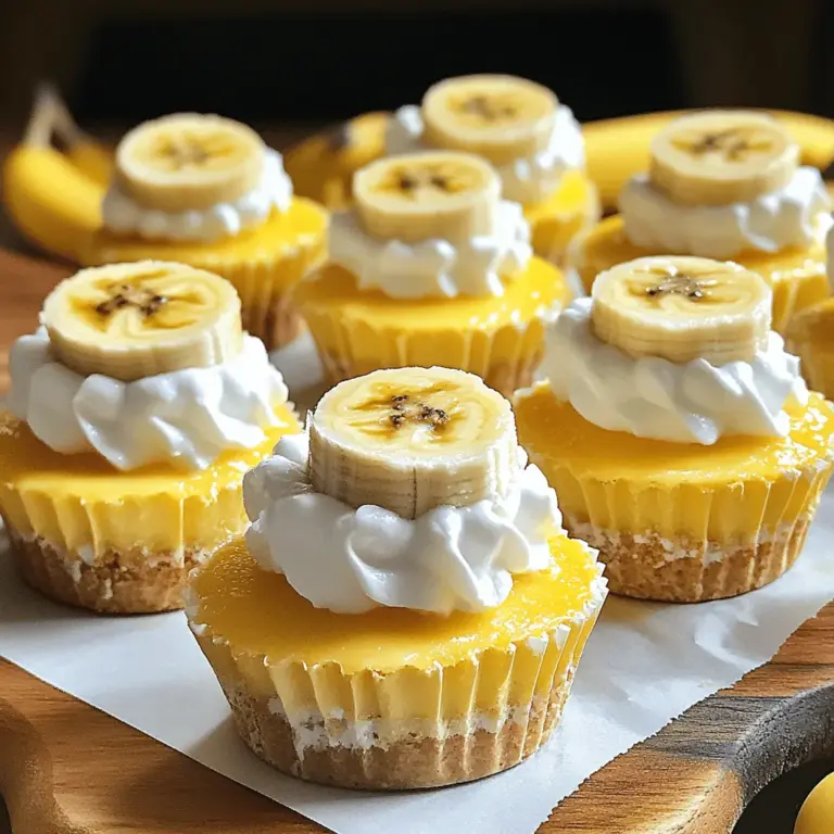 Mini-Bananen-Pudding-Cheesecakes sind kleine, süße Leckerbissen. Sie vereinen den Geschmack von Bananenpudding und Cheesecake. Jedes Stück ist cremig und köstlich. Diese Mini-Desserts sind perfekt für Partys oder einfach als Snack.