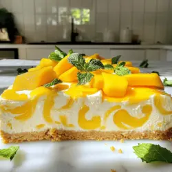 Der tropische Mango-Käsekuchen ist ein Genuss, der einfach und lecker ist. Die Hauptzutaten sind Butterkekse, Frischkäse, Puderzucker und Mango-Püree. Diese Zutaten machen den Käsekuchen cremig und fruchtig.