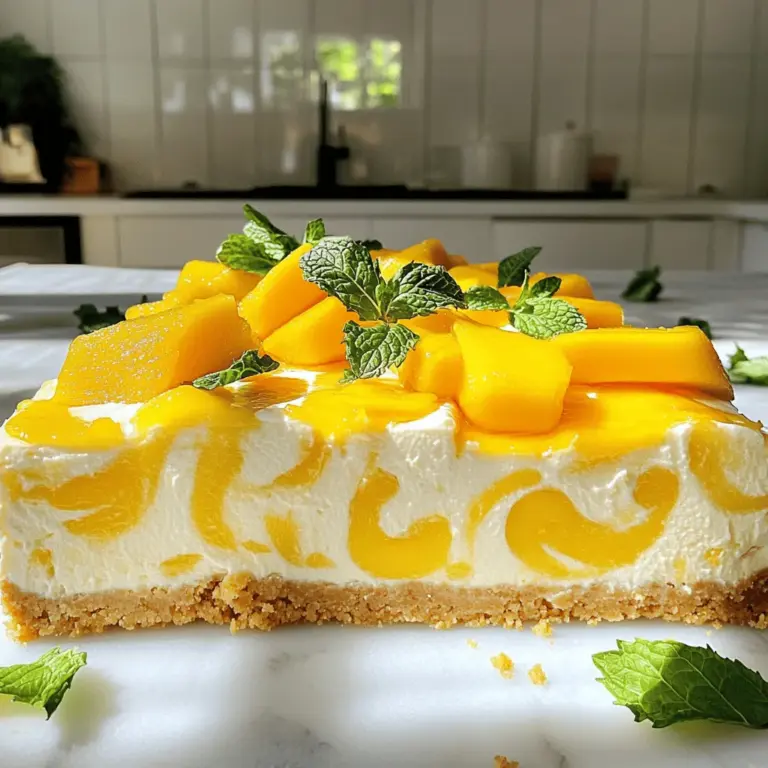 Der tropische Mango-Käsekuchen ist ein Genuss, der einfach und lecker ist. Die Hauptzutaten sind Butterkekse, Frischkäse, Puderzucker und Mango-Püree. Diese Zutaten machen den Käsekuchen cremig und fruchtig.
