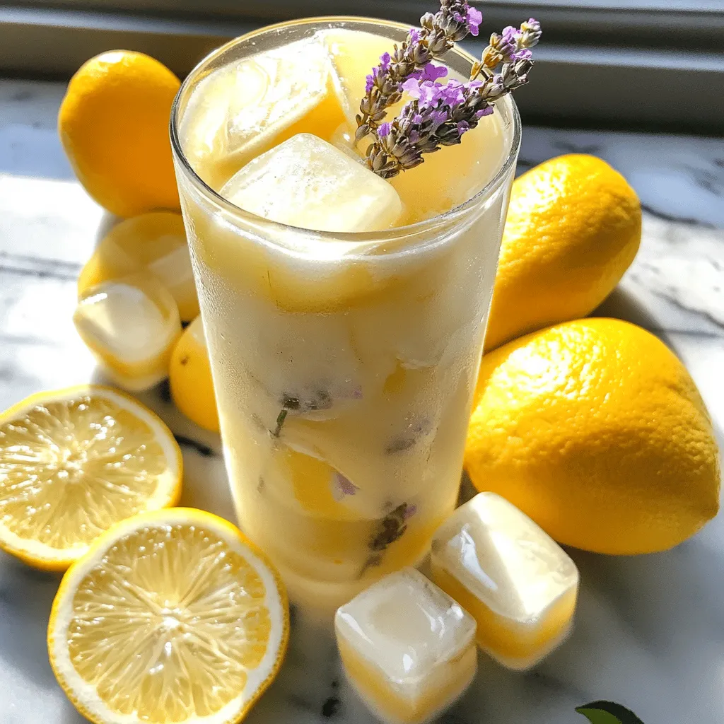 Um die Kokos-Lavendel-Limonade Mocktail zuzubereiten, brauchst du einige frische Zutaten. Die wichtigsten sind Kokoswasser, frisch gepresster Zitronensaft und Zucker oder Honig. Du benötigst auch getrocknete Lavendelblüten, Wasser und Eiswürfel. Frische Zitronenscheiben und Lavendelzweige sind perfekt als Garnitur.