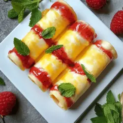 Für die Erdbeer-Cheesecake-Rollen brauchst du einige einfache Zutaten. Du benötigst große Tortillas, am besten Weizentortillas oder Vollkorn. Du brauchst auch 400 g Frischkäse, der zimmerwarm ist. Füge 200 g Puderzucker und einen Teelöffel Vanilleextrakt hinzu. Für die Füllung ist 200 ml Schlagsahne wichtig. Außerdem brauchst du 300 g frische Erdbeeren, gewaschen und in kleine Stücke geschnitten. Wenn du es süßer magst, kannst du auch 50 g Erdbeermarmelade verwenden. Minzblätter sind optional für die Dekoration.