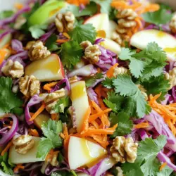 Für einen leckeren Rotkohl-Salat benötige ich einige frische Zutaten. Ich verwende einen kleinen Kopf Rotkohl, zwei Karotten und eine halbe Tasse rote Zwiebel. Ein saftiger Apfel wie Granny Smith bringt eine süße Note. Auch frischer Koriander und Walnüsse passen gut dazu. Diese Zutaten machen den Salat bunt und gesund.