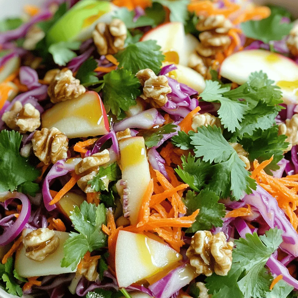 Für einen leckeren Rotkohl-Salat benötige ich einige frische Zutaten. Ich verwende einen kleinen Kopf Rotkohl, zwei Karotten und eine halbe Tasse rote Zwiebel. Ein saftiger Apfel wie Granny Smith bringt eine süße Note. Auch frischer Koriander und Walnüsse passen gut dazu. Diese Zutaten machen den Salat bunt und gesund.