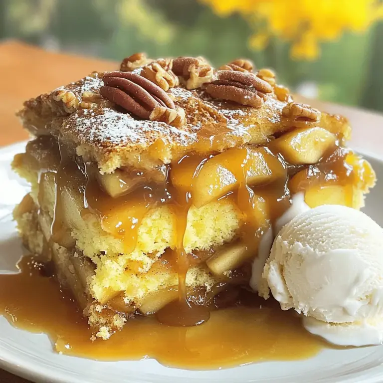 Für einen leckeren Karamellisierte Apfel Dump Cake brauchst du: - 2 Dosen (je 600 g) Apfelkuchenfüllung - 1 Teelöffel Zimt - 240 ml Karamellsauce (aufgeteilt) - 1 Packung gelbes Kuchenmix (430 g) - 240 g ungesalzene Butter (geschmolzen, 2 Stangen) - 100 g gehackte Pekannüsse (optional) - Vanilleeis oder Schlagsahne (zum Servieren) Diese Zutaten machen den Kuchen süß und reichhaltig. Die Apfelkuchenfüllung bringt den fruchtigen Geschmack. Die Karamellsauce fügt eine tolle Süße hinzu. Zimt ist ein wichtiges Gewürz in diesem Rezept. Er gibt Wärme und Tiefe. Du kannst auch Muskatnuss verwenden, wenn du möchtest. Muskatnuss bringt einen besonderen Geschmack. Es ist wichtig, die Gewürze gut zu mischen. So verteilen sie sich gleichmäßig im Kuchen. Du kannst den Kuchen noch besser machen, indem du Pekannüsse hinzufügst. Sie geben einen schönen Crunch. Du kannst auch andere Nüsse wie Walnüsse verwenden. Wenn du magst, kannst du den Kuchen mit zusätzlichen Äpfeln garnieren. Karamellisierte Äpfel auf der Oberseite machen den Kuchen noch köstlicher. Für das perfekte Dessert serviere den Kuchen mit Vanilleeis oder Schlagsahne. Das macht ihn noch cremiger und leckerer. Für das gesamte Rezept, schau dir die [Full Recipe] an. Zuerst heize deinen Ofen auf 175°C vor. Das ist wichtig, um einen gleichmäßigen Kuchen zu bekommen. Bereite dann alle Zutaten vor. Du benötigst zwei Dosen Apfelkuchenfüllung, Zimt und Karamellsauce. Ich verwende gerne die Karamellsauce in zwei Schritten. Sie gibt dem Kuchen einen tollen Geschmack. Gib die Apfelkuchenfüllung in eine große Schüssel. Streue einen Teelöffel Zimt darüber und mische alles gut. Dann fette eine Auflaufform. Gieße die Apfelfüllung gleichmäßig hinein. Träufle die Hälfte der Karamellsauce darauf. Jetzt kommt das gelbe Kuchenmix. Streue es gleichmäßig über die Äpfel. Rühre nicht um, die Schichten bleiben so schön. In einer kleinen Schüssel vermische die geschmolzene Butter mit den Pekannüssen, falls du diese verwenden möchtest. Träufle die Butter-Nuss-Mischung über das Kuchenmix. Das wird eine knusprige Schicht. Jetzt ist der Kuchen bereit für den Ofen. Backe ihn 45 bis 50 Minuten. Achte darauf, dass die Oberfläche goldbraun ist. Lass den Kuchen nach dem Backen etwa 10 bis 15 Minuten abkühlen. So kann er fest werden und lässt sich besser schneiden. Kurz vor dem Servieren träufle die restliche Karamellsauce darüber. Das macht ihn besonders lecker. Serviere ihn warm mit Vanilleeis oder Schlagsahne. So wird dein Karamellisierte Apfel Dump Cake ein Hit! Um den besten Karamell-Apfel-Dump-Cake zu machen, achte auf die Details. Die Apfelkuchenfüllung sollte Zimmertemperatur haben. Das macht das Mischen leichter. Füge den Zimt gut hinzu, damit der Geschmack stark wird. Wenn du Pekannüsse benutzt, hacke sie klein. So verteilen sie sich besser. Lass den Kuchen nach dem Backen etwas abkühlen. Das hilft, die Aromen zu festigen. Ein häufiger Fehler ist, die Schichten zu vermischen. Streue den Kuchenmix einfach oben drauf. Rühre nicht um! Das ist wichtig für die Textur. Ein weiterer Fehler ist, den Kuchen zu lange zu backen. Schau nach 45 Minuten nach. Die Oberseite sollte goldbraun sein. Wenn du zu lange backst, wird der Kuchen trocken. Du kannst das Rezept leicht anpassen. Magst du es schokoladig? Füge Schokoladenstückchen zur Apfelfüllung hinzu. Für mehr Frische, gib etwas Zitronensaft dazu. Wenn du keinen Zimt magst, benutze Muskatnuss oder Ingwer. Du kannst auch andere Früchte wie Birnen verwenden. Das macht den Kuchen fruchtig und lecker. {{image_4}} Du kannst Karamellisierte Apfel Dump Cake leicht anpassen. Für eine vegane Version, ersetze die Butter durch Kokosöl oder vegane Margarine. Das gelbe Kuchenmix kann auch vegan sein. Achte darauf, dass die Zutaten keine tierischen Produkte enthalten. Für eine glutenfreie Option, suche nach glutenfreiem Kuchenmix. Diese Alternativen sind einfach und machen den Kuchen für alle zugänglich. Der Karamellisierte Apfel Dump Cake ist sehr flexibel. Du kannst andere Obstsorten verwenden. Probiere Birnen oder Kirschen für einen neuen Geschmack. Wenn du die Äpfel magst, mische sie mit etwas Brombeeren oder Himbeeren. Das sorgt für eine fruchtige Überraschung. Diese Kombinationen bringen neue Aromen und Farben auf deinen Tisch. Toppings machen den Dump Cake noch besser. Du kannst gehackte Nüsse wie Walnüsse oder Mandeln hinzufügen. Diese geben einen schönen Crunch. Auch Schokoladensauce kann eine tolle Ergänzung sein. Für einen besonderen Kick, füge etwas Meersalz zur Karamellsauce hinzu. Du kannst auch frische Sahne oder Vanilleeis dazu servieren. Diese Optionen machen das Dessert noch köstlicher. Um deinen Karamellisierte Apfel Dump Cake frisch zu halten, lege ihn in einen luftdichten Behälter. Du kannst auch Frischhaltefolie verwenden. Stelle sicher, dass der Kuchen vollständig abgekühlt ist, bevor du ihn verpackst. So bleibt der Geschmack erhalten und der Kuchen wird nicht matschig. Wenn du ihn richtig lagerst, kann er bis zu fünf Tage halten. Der Karamellisierte Apfel Dump Cake bleibt bei richtiger Lagerung etwa fünf Tage frisch. Nach diesem Zeitraum kann der Geschmack nachlassen. Du kannst ihn auch im Kühlschrank aufbewahren, um die Frische zu verlängern. Wenn du ihn im Kühlschrank lagerst, ist es wichtig, ihn gut abzudecken. Zum Wiedererwärmen des Kuchens heize deinen Ofen auf 160°C vor. Schneide ein Stück Kuchen ab und lege es in eine Auflaufform. Du kannst etwas Karamellsauce darüber träufeln, um den Geschmack zu verstärken. Decke die Form mit Folie ab, um ein Austrocknen zu verhindern. Erhitze den Kuchen etwa 15 bis 20 Minuten im Ofen. Alternativ kannst du den Kuchen auch in der Mikrowelle aufwärmen. Stelle die Mikrowelle auf mittlere Leistung und erwärme den Kuchen für 30 Sekunden bis 1 Minute. Achte darauf, dass der Kuchen nicht zu heiß wird. Die Zubereitung dauert etwa 15 Minuten. Das Backen braucht dann 45 bis 50 Minuten. Ingesamt benötigt der Kuchen etwa eine Stunde, bevor du ihn genießen kannst. Das ist schnell für ein so leckeres Dessert! Ja, du kannst frische Äpfel verwenden! Schneide sie in kleine Stücke. Mische sie mit Zimt und etwas Zucker. Diese Mischung gibt dem Kuchen eine frische Note. Frische Äpfel machen ihn auch knackiger. Vanilleeis oder Schlagsahne sind perfekte Begleiter. Sie machen den Kuchen noch cremiger. Eine Prise Zimt darüber streuen, bringt mehr Geschmack. Auch karamellisierte Nüsse passen gut dazu. Sie fügen eine schöne Textur hinzu. Der Karamellisierte Apfelhimmlische Dump Cake ist einfach und lecker. Wir haben die Hauptzutaten, Gewürze und optionale Zutaten besprochen. Die Schritt-für-Schritt-Anleitung zeigt, wie du die perfekten Schichten machst. Tipps helfen dir, Fehler zu vermeiden, und Variationen bieten spannende Alternativen. Wir erklärten auch, wie du den Kuchen aufbewahrst und aufwärmst. Lass dich von diesem Rezept inspirieren und kreiere deinen eigenen himmlischen Kuchen. Jeder Biss wird lecker sein!