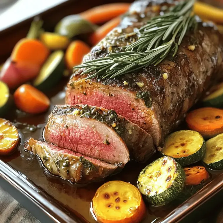 - Rinderfilet (900-1350 g) - Ungesalzene Butter (115 g) - Knoblauch (4 Zehen, gehackt) - Frischer Rosmarin (2 Esslöffel, fein gehackt) - Frischer Thymian (2 Esslöffel, fein gehackt) - Frische Petersilie (1 Esslöffel, fein gehackt) - Olivenöl (1 Esslöffel) - Rinderbrühe (480 ml) - Dijon-Senf (1 Esslöffel) Für dieses Rezept brauche ich ein gutes Rinderfilet. Am besten ist, wenn es frisch und von hoher Qualität ist. Das macht den Unterschied. Ungesalzene Butter gibt der Kräuterbutter den perfekten Geschmack. Ich benutze frischen Knoblauch, um das Aroma zu verstärken. Die Kräuter sind wichtig. Rosmarin, Thymian und Petersilie bringen frische Aromen. Diese Kräuter harmonieren gut mit dem Rindfleisch. Ich hacke sie fein, damit sie gut in die Butter einziehen. Olivenöl hilft, das Fleisch zu braten. Es hat einen guten Geschmack und gibt der Kruste eine schöne Farbe. Rinderbrühe sorgt für eine schmackhafte Soße. Dijon-Senf bringt eine leichte Schärfe und Tiefe. Wenn du mehr über die Zubereitung erfahren möchtest, schau dir das vollständige Rezept an. - Ofen vorheizen auf 220°C. - Kräuterbutter zubereiten. Heizen Sie zuerst den Ofen auf 220°C vor. So wird das Rinderfilet gleichmäßig gar. Für die Kräuterbutter nehmen Sie eine Schüssel. Mischen Sie die weiche Butter mit gehacktem Knoblauch, Rosmarin, Thymian, Petersilie, Dijon-Senf, Salz und Pfeffer. Rühren Sie alles gut, bis die Mischung gleichmäßig ist. - Filet gut abtrocknen und würzen. - Kräuterbutter auftragen. Nehmen Sie das Rinderfilet und tupfen Sie es mit einem Küchentuch trocken. Dies hilft, das Fleisch gut zu braten. Reiben Sie dann das Filet mit Olivenöl ein und würzen Sie es großzügig mit Salz und Pfeffer. Tragen Sie nun die Hälfte der Kräuterbutter gleichmäßig auf das Filet auf. Achten Sie darauf, dass das Fleisch gut bedeckt ist. Die restliche Kräuterbutter beiseitelegen. - Anbraten in einer ofenfesten Pfanne. - Rösten im vorgeheizten Ofen. Erhitzen Sie etwas Olivenöl in einer großen, ofenfesten Pfanne bei mittlerer Hitze. Fügen Sie das Rinderfilet hinzu und braten Sie es von allen Seiten an. Sie sollten eine schöne goldbraune Kruste sehen. Dies dauert etwa 3-4 Minuten pro Seite. Danach geben Sie die Pfanne in den vorgeheizten Ofen. Rösten Sie das Filet für 25-30 Minuten. Die Kerntemperatur sollte 57°C für medium-rare oder 63°C für medium erreichen. Überprüfen Sie die Temperatur mit einem Fleischthermometer. Alle 10 Minuten die Pfanne herausnehmen und das Filet mit der restlichen Kräuterbutter begießen. So bleibt das Fleisch saftig und voller Geschmack. Um die Kräuterbutter perfekt zu machen, können Sie verschiedene Kräuter probieren. Rosmarin und Thymian sind großartig, aber auch Oregano oder Estragon können gut schmecken. Fügen Sie auch etwas Zwiebel oder frische Zitronenschale hinzu. Die Zwiebel bringt einen schönen Biss, während die Zitrone Frische und Tiefe hinzufügt. Medium-rare ist ideal für Rinderfilet. Es hat eine schöne rosa Farbe innen. Für medium sollten Sie bis zu 63°C gehen. Ein Fleischthermometer ist wichtig. Stecken Sie es in die dickste Stelle, um die genaue Temperatur zu messen. Schneiden Sie das Rinderfilet in Medaillons. Anrichten können Sie sie fächerförmig auf einer warmen Platte. Garnieren Sie mit frischen Kräutern. Servieren Sie dazu saisonales Gemüse oder Kartoffelbrei. Diese Beilagen passen perfekt zu dem zarten Fleisch. Sie können alle Details und Schritte in unserem [Full Recipe] finden. {{image_4}} Es gibt viele Wege, Kräuterbutter zu variieren. Ich liebe die mediterrane Kräuterbutter. Diese Mischung bringt frischen Geschmack. Sie verwenden einfach: - 115 g ungesalzene Butter - 2 Esslöffel gehackte frische Basilikumblätter - 2 Esslöffel gehackte Oreganoblätter - 4 Knoblauchzehen, gehackt - Salz und Pfeffer nach Geschmack Mischen Sie alles gut. Diese Butter passt perfekt zu Ihrem Rinderfilet. Eine andere spannende Variante ist die scharfe Kräuterbutter mit Chili. Diese gibt dem Gericht einen Kick. Hier sind die Zutaten: - 115 g ungesalzene Butter - 4 Knoblauchzehen, gehackt - 1-2 frische rote Chilis, fein gehackt - 2 Esslöffel frischer Thymian, fein gehackt - Salz und Pfeffer nach Geschmack Vermengen Sie alles gut und genießen Sie die Schärfe! Die richtigen Beilagen machen das Gericht noch besser. Ich empfehle saisonales Gemüse. Braten Sie zum Beispiel grüne Bohnen oder Karotten. Diese passen gut zum Rinderfilet. Kartoffelbrei ist eine klassische Beilage. Er ist cremig und lecker. Alternativ können Sie Rösti servieren. Rösti sind knusprige Kartoffel-Puffer. Sie bringen eine besondere Textur in das Gericht. Rotwein passt hervorragend zu Rinderfilet. Ein kräftiger Cabernet Sauvignon ist eine gute Wahl. Er ergänzt den Geschmack von Fleisch und Kräuterbutter. Für etwas Erfrischendes probieren Sie Cocktails. Ein spritziger Gin Tonic bringt Frische. Auch ein klassischer Mojito mit Minze passt gut. Der Mix aus Kräutern und Zitrus ist perfekt. Kühlschranklagerung Lagern Sie das Rinderfilet im Kühlschrank. Wickeln Sie es in Frischhaltefolie. Dies schützt das Fleisch vor Luft und Feuchtigkeit. Halten Sie die Temperatur bei 0-4 Grad Celsius. So bleibt es frisch. Verwenden Sie das Filet innerhalb von drei bis fünf Tagen. Tiefkühlen für lange Haltbarkeit Wenn Sie das Rinderfilet länger aufbewahren möchten, frieren Sie es ein. Wickeln Sie es fest in Folie ein und legen Sie es in einen Gefrierbeutel. Drücken Sie die Luft heraus, um Gefrierbrand zu vermeiden. So bleibt es bis zu sechs Monate gut. Denken Sie daran, es langsam im Kühlschrank aufzutauen. Verwendung in anderen Rezepten Die restliche Kräuterbutter ist sehr vielseitig. Nutzen Sie sie für Gemüse, Fisch oder Hähnchen. Sie können sie auch auf Brot streichen oder in Saucen mischen. Ihre frischen Aromen werden jedes Gericht aufpeppen. Haltbarkeit der Kräuterbutter Bewahren Sie die Kräuterbutter im Kühlschrank auf. In einem luftdichten Behälter bleibt sie etwa eine Woche frisch. Wenn Sie sie einfrieren, hält sie bis zu drei Monate. So haben Sie immer einen leckeren Zusatz zur Hand. Beste Methoden zum Aufwärmen Um Rinderfilet aufzuwärmen, nutzen Sie den Ofen. Stellen Sie die Temperatur auf 120 Grad Celsius ein. Wickeln Sie das Fleisch in Alufolie. So bleibt es saftig und zart. Erwärmen Sie es langsam für etwa 20 Minuten. Sicheres Aufwärmen von Fleisch Achten Sie darauf, dass das Fleisch gleichmäßig aufwärmt. Überprüfen Sie die Innentemperatur. Sie sollte mindestens 74 Grad Celsius betragen. So stellen Sie sicher, dass es sicher zu essen ist. Genießen Sie Ihre Reste mit der gleichen Freude wie beim ersten Mal! Lassen Sie das Rinderfilet nach dem Garen etwa 10 Minuten ruhen. Diese Ruhezeit lässt den Saft im Fleisch sich setzen. Wenn das Fleisch ruht, bleibt es zart und saftig. Ein ruhendes Filet wird besser schmecken. Sie können es locker mit Alufolie abdecken, um die Wärme zu halten. Die ideale Kerntemperatur für Rinderfilet variiert je nach Gargrad. Für medium-rare sollten Sie 57°C anstreben. Für medium liegt die optimale Temperatur bei 63°C. Verwenden Sie ein Fleischthermometer, um sicherzustellen, dass Sie die richtige Temperatur erreichen. So bleibt das Fleisch zart und saftig. Suchen Sie nach hochwertigem Rinderfilet in einem lokalen Metzger. Fragen Sie nach Fleisch aus der Region oder von Bio-Höfen. Diese Optionen sind oft frischer und geschmackvoller. Online können Sie auch bei spezialisierten Fleischhändlern bestellen. Achten Sie auf Kundenbewertungen, um die beste Qualität zu finden. Zusammenfassend haben wir die besten Zutaten für ein Rinderfilet besprochen. Du hast gelernt, wie man das Fleisch richtig vorbereitet, brät und röstet. Tipps zur perfekten Kräuterbutter und zu Garzeiten helfen dir, das Gericht zu verfeinern. Denke auch an passende Beilagen und Getränke für ein tolles Essen. Mit diesen Informationen kannst du jetzt ein köstliches Rinderfilet zubereiten und deine Gäste beeindrucken. Viel Spaß beim Kochen!