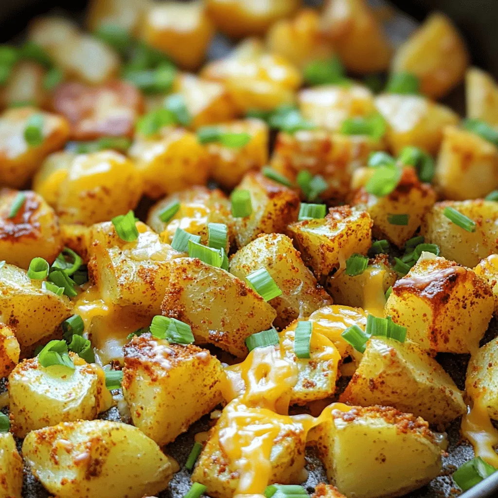 - 4 große Kartoffeln, gewürfelt - 2 Esslöffel Olivenöl - Gewürze: Paprikapulver, Knoblauchpulver, Zwiebelpulver, Kreuzkümmel - Salz und Pfeffer nach Geschmack