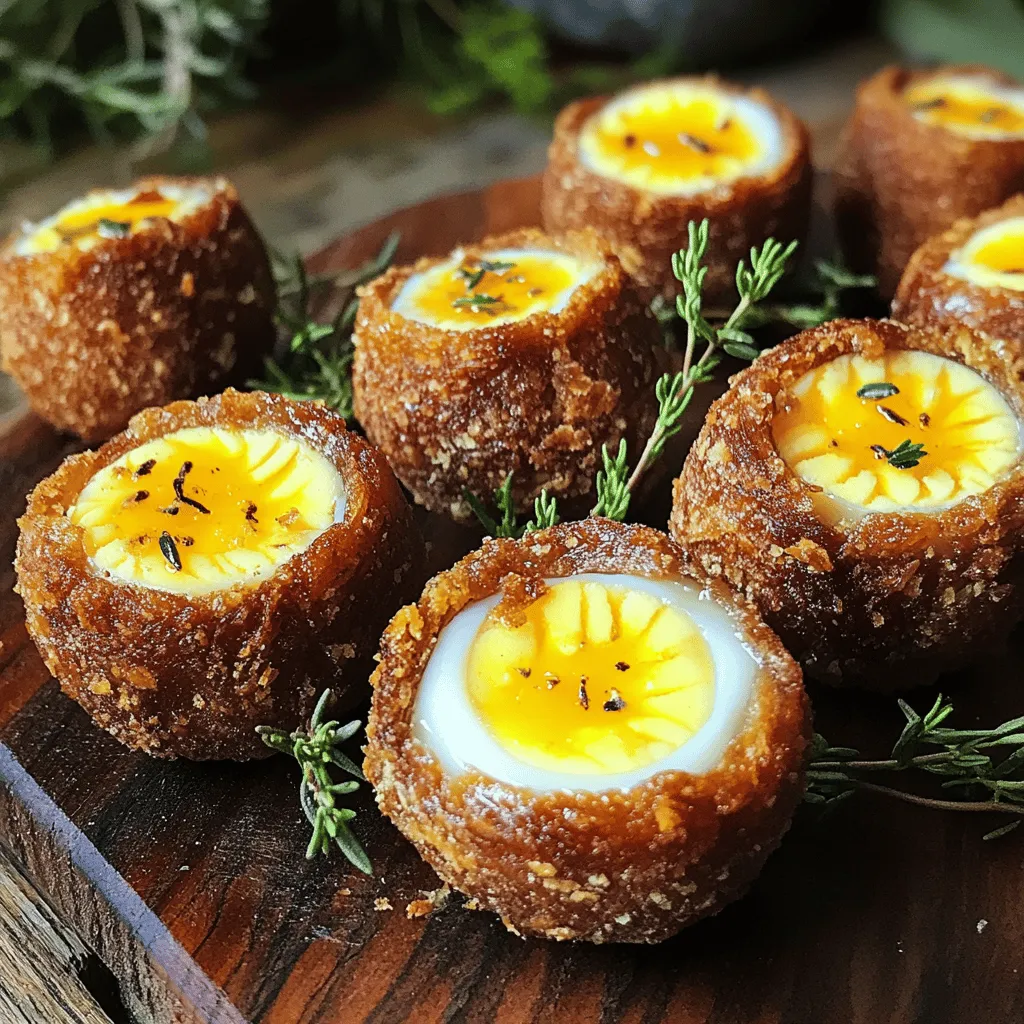Scotch Eggs sind eine köstliche schottische Spezialität. Sie bestehen aus einem weichgekochten Ei, das in Wurstfleisch gewickelt ist. Danach wird das Ganze paniert und frittiert. Ursprünglich stammen Scotch Eggs aus Schottland. Sie wurden als nahrhafter Snack für Reisende und Arbeiter entwickelt. Die Idee war, eine einfache, tragbare Mahlzeit zu schaffen.