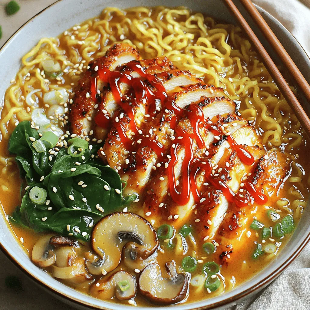 Für feurige Hähnchen-Ramen brauchst du einige Hauptzutaten. Diese Zutaten bringen viel Geschmack und machen das Gericht besonders. Hier ist die Liste: - 2 Haut- und knochenlose Hähnchenschenkel - 2 Esslöffel Sojasauce - 1 Esslöffel Sriracha-Sauce - 1 Esslöffel Sesamöl - 4 Tassen Hühnerbrühe - 200 g Ramen-Nudeln - 1 Tasse geschnittene Pilze (Shiitake oder Champignons) - 1 Tasse Babyspinat - 2 Frühlingszwiebeln, gehackt - 2 Knoblauchzehen, fein gehackt - 1 Esslöffel Ingwer, fein gehackt - ½ Tasse Schlagsahne - Salz und Pfeffer nach Geschmack - Geröstete Sesamsamen zur Garnitur Jede Zutat hat ihren eigenen Platz im Gericht. Das Hähnchen gibt Protein, während die Ramen-Nudeln die Basis sind. Die Brühe sorgt für einen herzhaften Geschmack. Die Gewürze und Öle sind wichtig für die Tiefe des Geschmacks. Sojasauce bringt Umami und Salz. Sriracha-Sauce gibt die Schärfe, die dieses Gericht lebendig macht. Sesamöl fügt eine nussige Note hinzu. Knoblauch und Ingwer sind die Aromaträger. Sie geben dem Gericht einen tollen Duft und Geschmack. Frische Zutaten machen einen großen Unterschied. Kaufe frische Hähnchenschenkel und Gemüse für beste Qualität. Die Pilze sollten fest und saftig sein. Babyspinat sollte knusprig und grün sein. Frische Frühlingszwiebeln bringen Farbe und Geschmack. Die Qualität jeder Zutat beeinflusst das Endergebnis. Achte darauf, dass alles frisch ist, um das beste Geschmackserlebnis zu bekommen. Für die vollständige Anleitung und Zubereitung schaue dir das [Full Recipe] an. Um das Hähnchen lecker zu machen, beginne mit der Marinade. Nimm eine Schüssel und füge Sojasauce, Sriracha-Sauce und Sesamöl hinzu. Mische alles gut. Lege die Hähnchenschenkel in die Schüssel. Achte darauf, dass sie gut überzogen sind. Lass das Hähnchen mindestens 30 Minuten marinieren. So ziehen die Aromen ein. Diese Marinade gibt dem Hähnchen den besonderen Kick. Während das Hähnchen mariniert, kannst du die Ramen-Nudeln zubereiten. Bring in einem großen Topf die Hühnerbrühe zum Köcheln. Füge die Ramen-Nudeln hinzu und koche sie nach der Verpackungsanweisung. In der Regel dauert dies etwa 4-5 Minuten. Achte darauf, dass die Nudeln al dente sind. Wenn sie fertig sind, nimm den Topf vom Herd. Jetzt kommt der spannende Teil! In einer großen Pfanne erhitze etwas Sesamöl bei mittlerer Hitze. Füge den fein gehackten Knoblauch und Ingwer hinzu. Brate sie etwa 1 Minute lang an, bis es gut riecht. Nimm dann das marinierte Hähnchen und lege es in die Pfanne. Brate es 5-7 Minuten auf jeder Seite, bis es goldbraun und durchgegart ist. Nimm das Hähnchen heraus und lass es kurz ruhen. In derselben Pfanne gib die Schlagsahne hinzu. Rühre gut um, um die Reste vom Pfannenboden zu lösen. Lass die Soße sanft köcheln, bis sie leicht eindickt. Jetzt mit Salz und Pfeffer abschmecken. Du hast nun alle Komponenten für deine Feurigen Hähnchen-Ramen mit cremiger Knoblauchsoße vorbereitet. Für das vollständige Rezept, schau dir den [Full Recipe] an. Die Garzeit für Hähnchen ist wichtig. Ich empfehle, die Hähnchenschenkel 5 bis 7 Minuten pro Seite zu braten. So wird das Hähnchen goldbraun und saftig. Verwende ein Fleischthermometer. Die Innentemperatur sollte 75 Grad Celsius erreichen. So bist du sicher, dass es gut durch ist. Lass das Hähnchen nach dem Braten ruhen. Das hilft, den Saft zu speichern. Du kannst verschiedene Nudeln verwenden. Ramen sind toll, aber auch Udon oder Soba sind gut. Probiere es aus und finde deine Lieblingssorte. Für Gemüse kannst du kreativ sein. Babyspinat passt gut, aber auch Brokkoli oder Zucchini sind lecker. Füge das Gemüse in den letzten Minuten des Kochens hinzu, damit es knackig bleibt. Die Soße sollte cremig, aber nicht zu dick sein. Ich benutze Schlagsahne für eine reiche Textur. Wenn die Soße zu dick ist, füge etwas Hühnerbrühe hinzu. Rühre die Soße gut um, um Klumpen zu vermeiden. Lass sie nur kurz köcheln, um die Frische zu bewahren. Dies sorgt für einen tollen Geschmack und die perfekte Konsistenz. Für mehr Geschmack kannst du auch etwas geriebenen Parmesan hinzufügen. Für das gesamte Rezept für die feurigen Hähnchen-Ramen mit cremiger Knoblauchsoße schau dir das [Full Recipe] an. {{image_4}} Um eine vegetarische Version der feurigen Hähnchen-Ramen zu kreieren, ersetzen Sie das Hähnchen durch Tofu oder Tempeh. Marinieren Sie die Würfel in Sojasauce und Sesamöl. Verwenden Sie dann die gleichen Schritte wie im Rezept. Die Brühe bleibt gleich, und alle anderen Zutaten können auch verwendet werden. Wenn Sie Sriracha nicht mögen, probieren Sie andere scharfe Saucen. Gochujang ist eine tolle Wahl. Diese koreanische Sauce hat einen süßen und würzigen Geschmack. Auch Sambal Oelek oder eine scharfe BBQ-Sauce funktionieren gut. Passen Sie die Menge nach Ihrem Geschmack an. Sie können die Ramen leicht an Ihren Geschmack anpassen. Fügen Sie mehr Gemüse hinzu, wie Karotten oder Brokkoli. Für einen zusätzlichen Crunch können Sie geröstete Nüsse verwenden. Auch die Soße lässt sich variieren. Fügen Sie mehr Knoblauch oder Ingwer hinzu, um den Geschmack zu intensivieren. Um die Ramen frisch zu halten, bewahren Sie die Reste in einem luftdichten Behälter auf. Teilen Sie die Brühe und die Nudeln. Lagern Sie sie getrennt, um die Textur der Nudeln zu bewahren. Stellen Sie sicher, dass die Ramen nicht länger als drei Tage im Kühlschrank bleiben. So bleibt der Geschmack frisch und lecker. Zum Wiedererwärmen erwärmen Sie die Brühe in einem Topf. Fügen Sie die Ramen erst hinzu, wenn die Brühe heiß ist. Lassen Sie sie kurz köcheln, bis sie warm sind. Dies hilft, die Nudeln nicht matschig zu machen. Sie können auch die Mikrowelle verwenden. Stellen Sie sicher, dass Sie die Nudeln mit etwas Wasser befeuchten, bevor Sie sie aufwärmen. - Hähnchen: Gekochtes Hähnchen hält sich etwa drei Tage im Kühlschrank. - Brühe: Die Brühe bleibt bis zu fünf Tage frisch, wenn sie gut gekühlt ist. - Ramen-Nudeln: Gekochte Ramen sollten innerhalb von drei Tagen verzehrt werden. - Cremige Soße: Diese Soße hält sich auch bis zu fünf Tage im Kühlschrank. So können Sie sicherstellen, dass Ihre feurigen Hähnchen-Ramen mit cremiger Knoblauchsoße immer frisch und lecker sind. Für mehr Details besuchen Sie die [Full Recipe]. Um Ramen von Grund auf zu machen, brauchst du frische Zutaten und etwas Zeit. Beginne mit einer guten Brühe. Du kannst Hühnerbrühe oder Gemüsebrühe nutzen. Koche die Brühe mit Aromastoffen wie Ingwer, Knoblauch und Sojasauce. Füge dann Ramen-Nudeln hinzu und koche sie al dente. Das ist der Grundbaustein für leckere Ramen. Zu feurigen Hähnchen-Ramen passen viele Beilagen. Du kannst gedämpften Brokkoli oder Pak Choi wählen. Auch eingelegtes Gemüse ist eine gute Wahl. Für einen extra Kick, füge einen hartgekochten oder weichgekochten Ei hinzu. Frische Kräuter wie Koriander oder Basilikum machen die Schüssel bunt und aromatisch. Ja, es gibt gesündere Alternativen für einige Zutaten. Du kannst zum Beispiel Vollkorn-Ramen-Nudeln nutzen. Für die Soße kannst du griechischen Joghurt statt Schlagsahne nehmen. Gemüsebrühe ist eine gute Wahl, wenn du die Hühnerbrühe vermeiden möchtest. Achte auch auf frische, saisonale Zutaten für mehr Nährstoffe. Für das komplette Rezept, schau dir die [Full Recipe] an. Im Blogbeitrag haben wir die Hauptzutaten für Fiery Chicken Ramen besprochen. Du hast gelernt, wie man das Hähnchen marinieren und die Ramen-Nudeln kochen kann. Tipps zur perfekten Garzeit und Variationen wurden ebenfalls behandelt. Schließlich erfuhren wir, wie man die Ramen lagert und aufbewahrt. Du kannst diese leckere Mahlzeit ganz leicht machen. Experimentiere mit Geschmäckern und finde heraus, was dir am besten gefällt. Kochen macht Spaß und kann einfach sein!