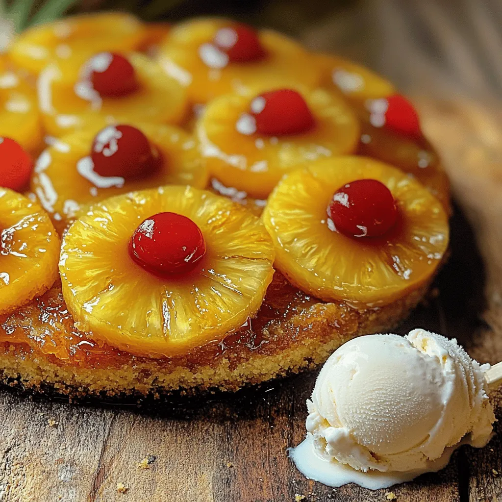 - <strong>Butter, Zucker und Ananas</strong> – Wir beginnen mit 1/2 Tasse zimmerwarmer Butter. – Brauner Zucker bringt den nötigen Karamellgeschmack. – Eine Dose Ananasringe sorgt für den fruchtigen Kern.” /></p>
</p>
<h2>Variationen</h2>
</p>
<h3>Alternative Früchte verwenden</h3>
<p>Du kannst viele Früchte für deinen Ananas-Umdrehkuchen nutzen. Pfirsiche sind süß und saftig. Kirschen bringen eine schöne Farbe und einen tollen Geschmack. Äpfel sind ebenfalls eine gute Wahl, da sie gut mit der Süße harmonieren.</p>
</p>
<p>Eine Kombination aus diesen Früchten kann auch spannend sein. Mische frische Ananas mit Kirschen für einen fruchtigen Mix. Nutze Pfirsiche zusammen mit Ananas für eine tropische Note. Experimentiere und finde deine Lieblingsmischung!</p>
</p>
<h3>Zusätzliche Geschmacksrichtungen hinzufügen</h3>
<p>Gewürze können den Kuchen aufpeppen. Füge einen Teelöffel Zimt hinzu, um eine warme Note zu erhalten. Muskatnuss bringt Tiefe und einen Hauch von Weihnachten. Diese Gewürze sind einfach hinzuzufügen und machen viel aus.</p>
</p>
<p>Kokosnuss ist eine tolle Ergänzung. Füge geraspelte Kokosnuss in den Teig hinzu. Nüsse wie Mandeln oder Walnüsse geben einen schönen Crunch. Diese Zutaten sorgen für mehr Textur und Geschmack.</p>
</p>
<h3>Glutenfreie und vegane Optionen</h3>
<p>Wenn du glutenfrei backen möchtest, verwende spezielle glutenfreie Mehle. Mandelmehl oder Reismehl sind gute Optionen. Diese Mehle sorgen für einen leichten und leckeren Kuchen.</p>
</p>
<p>Für vegane Alternativen kannst du Leinsamen-Eier nutzen. Mische einen Esslöffel Leinsamen mit drei Esslöffeln Wasser. Lass es kurz quellen. Für Milch kannst du Mandeldrink oder Hafermilch verwenden. So wird der Kuchen pflanzenbasiert und jeder kann ihn genießen.</p>
</p>
<p>Du findest eine komplette Anleitung im [Full Recipe].</p>
</p>
</p>
<h2>Aufbewahrungsinformationen</h2>
</p>
<h3>Kühlmethoden</h3>
<p>Kümmere dich um deinen Ananas-Umdrehkuchen, damit er frisch bleibt. Du kannst ihn einfach im Kühlschrank lagern. Wickele ihn gut in Frischhaltefolie oder lege ihn in einen luftdichten Behälter. So bleibt er saftig. Wenn du den Kuchen länger aufbewahren möchtest, kannst du ihn auch einfrieren. Schneide den Kuchen in Stücke und packe sie in Gefrierbeutel. Vergiss nicht, das Datum darauf zu schreiben.</p>
</p>
<h3>Haltbarkeit des Kuchens</h3>
<p>Der Kuchen hält im Kühlschrank bis zu fünf Tage. Um die Frische zu maximieren, halte ihn immer gut verpackt. Achte auf Anzeichen von Verderb. Wenn der Kuchen trocken aussieht oder einen seltsamen Geruch hat, ist es besser, ihn wegzuwerfen. Auch Schimmel ist ein sicheres Zeichen, dass er nicht mehr gut ist.</p>
</p>
<h3>Wiedererwärmung des Kuchens</h3>
<p>Wenn du den Kuchen wieder aufwärmen möchtest, gibt es einfache Methoden. Du kannst ihn im Ofen bei 150 °C für etwa 10 Minuten erwärmen. So bleibt er weich und lecker. Alternativ kannst du Mikrowelle nutzen. Stelle ihn für 20 bis 30 Sekunden hinein. Serviere den Kuchen warm mit einer Kugel Vanilleeis oder geschlagener Sahne. Diese Beilagen machen jeden Bissen besonders.</p>
</p>
<h2>Häufig gestellte Fragen (FAQs)</h2>
</p>
<h3>Wie lange dauert es, einen Ananas-Umdrehkuchen zu backen?</h3>
</p>
<p>Die Vorbereitung für den Ananas-Umdrehkuchen dauert etwa 20 Minuten. Dann folgt das Backen, das etwa 40 bis 45 Minuten in Anspruch nimmt. Insgesamt solltest du etwa 1 Stunde für die gesamte Zubereitung einplanen. Während das Backen stattfindet, kannst du dich entspannen oder die Küche aufräumen. Der Kuchen ist fertig, wenn er goldbraun ist und ein Zahnstocher sauber herauskommt.</p>
</p>
<h3>Kann ich den Kuchen im Voraus zubereiten?</h3>
</p>
<p>Ja, du kannst den Kuchen im Voraus zubereiten. Backe ihn und lasse ihn dann vollständig auskühlen. Wickele ihn dann gut in Frischhaltefolie oder lege ihn in einen luftdichten Behälter. So bleibt er frisch. Du kannst ihn sogar einfrieren. Achte darauf, ihn vor dem Servieren aufzutauen und eventuell kurz aufzuwärmen. Das sorgt für einen tollen Geschmack.</p>
</p>
<h3>Warum bleibt mein Kuchen nicht in Form?</h3>
</p>
<p>Es gibt einige Gründe, warum dein Kuchen nicht in Form bleibt. Zu viel Flüssigkeit im Teig kann ein Problem sein. Auch das Übermixen des Teigs führt oft zu einer schlechten Konsistenz. Um dies zu vermeiden, mische die Zutaten nur bis sie gerade verbunden sind. Ein weiterer Grund kann sein, dass der Kuchen nicht lange genug abgekühlt ist, bevor du ihn stürzt. Lass ihn mindestens 10 Minuten in der Form stehen. So bleibt die Form besser erhalten. Wenn du diese Tipps beachtest, klappt es besser. Für das beste Ergebnis folge der [Full Recipe].</p>
</p>
<p>Der Ananas-Umdrehkuchen ist ein echter Genuss. Wir haben gelernt, welche Zutaten nötig sind und wie man ihn Schritt für Schritt zubereitet. Tipps zur perfekten Backzeit und zum Stürzen des Kuchens sind wichtig. Variationen und Aufbewahrung geben dir kreative Möglichkeiten.</p>
</p>
<p>Sei mutig, experimentiere mit Früchten und Geschmäckern. Egal ob klassisch oder neu: jeder kann diesen Kuchen lieben!</p>
</div>