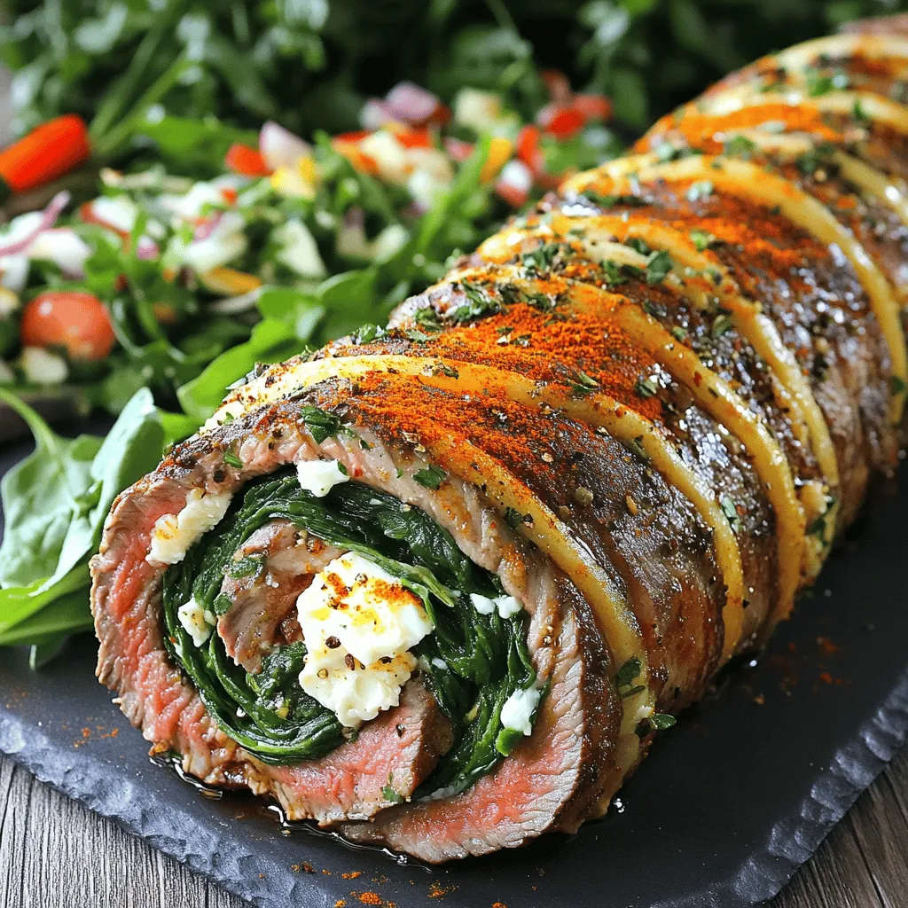 Die Flank Steak Roulade ist ein gefülltes Steak, das viele begeistert. Sie ist lecker und sieht toll aus. Das Flanksteak ist zart und hat viel Geschmack. Diese Roulade ist eine tolle Idee für Feste oder ein einfaches Abendessen.