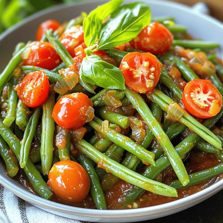 Für grüne Bohnen in Tomatensauce brauche ich frische grüne Bohnen, etwa 500 g. Ich verwende auch 400 g gehackte Tomaten, entweder aus der Dose oder frisch. Ein paar Knoblauchzehen und eine Zwiebel sind wichtig für den Geschmack. Außerdem nehme ich 2 Esslöffel Olivenöl, 1 Teelöffel Zucker, 1 Teelöffel getrockneten Oregano und 1 Teelöffel Paprikapulver. Salz und Pfeffer kommen nach Geschmack dazu. Zum Garnieren nutze ich frischen Basilikum.