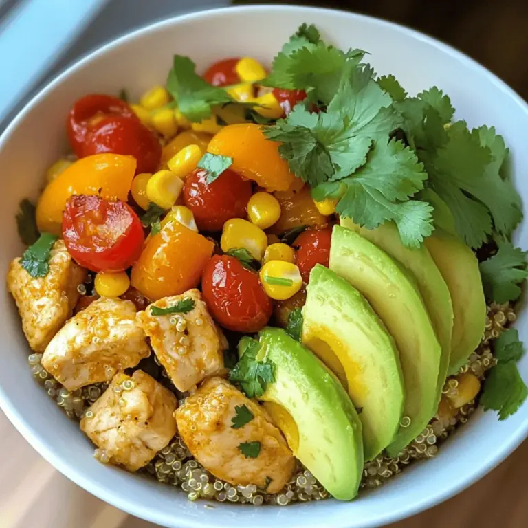 Für meine Protein-Packed Quinoa Chicken Bowls brauche ich die folgenden Hauptzutaten: