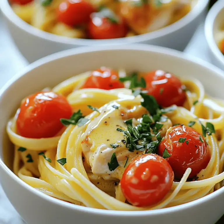 - 225 g Linguine-Nudeln - 450 g Hähnchenschenkel ohne Knochen und Haut - 2 Esslöffel ungesalzene Butter - 1 Teelöffel Knoblauchpulver - 1 Teelöffel geräuchertes Paprikapulver - 1 Teelöffel Cayennepfeffer - 1 Teelöffel Zwiebelpulver - Salz und Pfeffer nach Geschmack - 2 Knoblauchzehen, fein gehackt - 150 g Kirschtomaten, halbiert - 120 ml Schlagsahne - 120 ml Hühnerbrühe - 50 g frisch geriebener Parmesan - 1/4 Tasse frische Petersilie, gehackt - Optional: 1/4 Tasse frisches Basilikum, gehackt - Für glutenfreie Nudeln kann man Reisnudeln verwenden. - Kartoffelschnitzel sind ein guter Hähnchenersatz für Veganer. - Vegane Sahne ist eine tolle Option für die Sauce. Das ist eine einfache und leckere Liste, um das Gericht zu machen. Wenn du die Zutaten hast, kannst du gleich loslegen! Für die vollständige Rezeptanleitung, klicke auf den Link zur [Full Recipe]. Um die Linguine perfekt zu kochen, bringe einen großen Topf mit gesalzenem Wasser zum Kochen. Füge die Linguine hinzu und koche sie nach den Anweisungen auf der Packung al dente. Das dauert normalerweise etwa 8-10 Minuten. Wenn die Nudeln fertig sind, gieße sie ab, aber behalte eine Tasse des Pastawassers. Dieses Wasser ist wichtig für die Sauce. Es hilft, die Konsistenz zu verbessern. In einer großen Pfanne erhitze zwei Esslöffel Butter bei mittlerer Hitze. Sobald die Butter geschmolzen ist, füge die Hähnchenteile hinzu. Würze sie mit Knoblauchpulver, geräuchertem Paprikapulver, Cayennepfeffer, Zwiebelpulver sowie Salz und Pfeffer. Brate das Hähnchen für etwa 8-10 Minuten. Es sollte goldbraun und durchgegart sein. Nimm das Hähnchen aus der Pfanne und stelle es beiseite. In derselben Pfanne füge nun den gehackten Knoblauch und die halbierten Kirschtomaten hinzu. Brate sie für 2-3 Minuten an. Die Tomaten sollten weich werden und der Knoblauch sollte duften. Gieße dann die Schlagsahne und die Hühnerbrühe in die Pfanne. Lass die Mischung leicht köcheln. Füge den frisch geriebenen Parmesan hinzu und rühre gut um, bis er schmilzt. Falls die Sauce zu dick ist, gib etwas vom aufbewahrten Pastawasser dazu, bis sie die gewünschte Konsistenz hat. Das sorgt für eine cremige, reichhaltige Sauce. Für die vollständige Zubereitung kannst du das gebratene Hähnchen und die Linguine in die Pfanne geben und gut vermischen. So wird alles gleichmäßig mit der Sauce überzogen. - Die richtige Menge an Pastawasser verwenden: Das Pastawasser ist voller Stärke. Diese Stärke hilft, die Sauce dick und cremig zu machen. Bewahre eine Tasse Pastawasser auf, bevor du die Nudeln abgießt. Füge nach Bedarf davon zur Sauce hinzu. - Wie man die Sauce cremig hält: Um die Sauce cremig zu halten, koche sie nicht zu lange. Zu langes Kochen kann die Sahne trennen. Rühre die Sahne ein und lasse sie nur leicht köcheln, um die perfekte Konsistenz zu erreichen. - Tipps für ansprechendes Servieren: Serviere die Linguine in flachen Schalen. Drehe die Pasta für ein elegantes Aussehen auf. Füge frische Petersilie und einen Spritz Parmesan hinzu, um das Gericht lebendig zu machen. - Auswahl von Beilagen: Knuspriges Brot passt perfekt zu diesem Gericht. Ein frischer Salat mit saisonalem Gemüse ergänzt die Aromen gut. Wähle Beilagen, die einfach zuzubereiten sind und die Hauptspeise nicht überladen. - Zu viel oder zu wenig Gewürze: Überprüfe die Gewürze sorgfältig. Zu viel Salz oder Pfeffer kann den Geschmack ruinieren. Beginne mit weniger und füge mehr hinzu, wenn nötig. - Richtiges Garverhalten des Hähnchens: Achte darauf, das Hähnchen nicht zu lange zu braten. Es sollte goldbraun und innen saftig sein. Verwende ein Fleischthermometer, um sicherzustellen, dass die richtige Temperatur erreicht ist. Das macht das Gericht sicher und lecker. {{image_4}} Du kannst auch Garnelen oder Tofu für die Cowboy Butter Chicken Linguine verwenden. Garnelen bringen einen leichten Meeresgeschmack. Sie garen schnell und passen gut zur Sauce. Tofu ist eine tolle Option für Vegetarier. Er nimmt die Aromen gut auf und wird schön knusprig. Um das Gericht spannender zu machen, probiere verschiedene Gemüsevariationen. Spinat und Brokkoli sind großartige Ergänzungen. Sie bringen Farbe und Nährstoffe ins Spiel. Du kannst auch verschiedene Käsesorten ausprobieren. Feta oder Mozzarella verleihen dem Gericht einen neuen Twist. Die Cowboy Butter Chicken Linguine kann auch internationale Einflüsse haben. Italienische Variationen nutzen vielleicht Pesto oder frische Kräuter. Tex-Mex Anleihen könnten jalapeños oder Käse aus Mexiko hinzufügen. Diese Ideen machen das Gericht noch interessanter und vielfältiger. Um Reste von Cowboy Butter Chicken Linguine frisch zu halten, kühlst du sie schnell ab. Lass die Pasta nicht lange bei Raumtemperatur stehen. Stelle die Reste in einen luftdichten Behälter. So bleibt der Geschmack erhalten. Die Cowboy Butter Chicken Linguine hält sich im Kühlschrank etwa drei bis vier Tage. Achte darauf, sie gut verpackt zu lagern. Wenn du die Pasta länger aufbewahren möchtest, kannst du sie einfrieren. Sie bleibt im Gefrierfach für bis zu drei Monate frisch. Vergiss nicht, die Nudeln in einem gefriergeeigneten Behälter zu lagern. Zum Aufwärmen empfehle ich, die Pasta in einer Pfanne zu erhitzen. Füge etwas Wasser oder Brühe hinzu, um sie feucht zu halten. Erhitze die Linguine bei mittlerer Hitze für etwa 5 bis 7 Minuten. Achte darauf, die Pasta nicht zu lange zu kochen, damit sie nicht matschig wird. So bleibt sie lecker und frisch. Die Zubereitung dauert insgesamt 30 Minuten. Die Vorbereitungszeit beträgt nur 10 Minuten. Das ist schnell für ein so leckeres Gericht. Man kann die Nudeln und das Hähnchen in dieser Zeit gut zubereiten. Wenn du alles bereit hast, geht es wirklich schnell. Ja, du kannst die Nudeln im Voraus kochen. Koche die Linguine einfach und lasse sie abkühlen. Du kannst sie dann in den Kühlschrank stellen. Achte darauf, sie leicht mit Öl zu mischen. So kleben sie nicht zusammen. Wenn du bereit bist, das Gericht zu machen, erwärmst du die Nudeln einfach in der Sauce. Die Sauce ist nicht von Natur aus glutenfrei. Die Hauptzutat, die Gluten enthält, ist die Pasta. Du kannst jedoch glutenfreie Linguine verwenden. Es gibt viele gute Marken, die du ausprobieren kannst. Achte beim Kauf auf die Zutatenliste. So kannst du sicherstellen, dass sie wirklich glutenfrei ist. Zu Cowboy Butter Chicken Linguine passen viele Beilagen. Hier sind einige Vorschläge: - Grüner Salat mit leichtem Dressing - Gedünstetes Gemüse wie Brokkoli oder Zucchini - Knuspriges Brot oder Baguette - Ein frischer Tomatensalat Diese Beilagen ergänzen das Gericht gut und sorgen für eine ausgewogene Mahlzeit. Zusammenfassend haben wir die Zutaten für Cowboy Butter Chicken Linguine und deren Alternativen betrachtet. Die Schritt-für-Schritt-Anleitung hilft dir, das Gericht richtig zuzubereiten. Du hast Tipps zur perfekten Sauce und Präsentation gelernt. Denk daran, Variationen auszuprobieren und Reste richtig aufzubewahren. Kochspaß bedeutet, kreativ zu sein. Du kannst das Rezept nach deinem Geschmack anpassen. Lass deiner Fantasie freien Lauf!