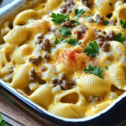 - Rinderhackfleisch: Verwende 400 g frisches Rinderhackfleisch. Es gibt dem Gericht einen herzhaften Geschmack. - Muschelnudeln: Nimm 250 g Muschelnudeln. Ihre Form hält die Sauce gut fest. - Zwiebel und Knoblauch: Eine gewürfelte Zwiebel und zwei fein gehackte Knoblauchzehen sorgen für ein tolles Aroma.