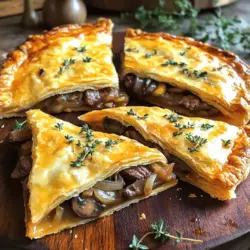 - 500 g Rindersteak, gewürfelt - 200 g Champignons, in Scheiben geschnitten - 1 große Zwiebel, gewürfelt - 150 g Gruyère-Käse, gerieben