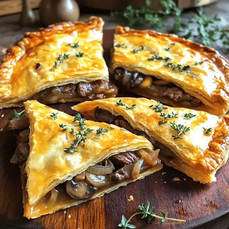- 500 g Rindersteak, gewürfelt - 200 g Champignons, in Scheiben geschnitten - 1 große Zwiebel, gewürfelt - 150 g Gruyère-Käse, gerieben