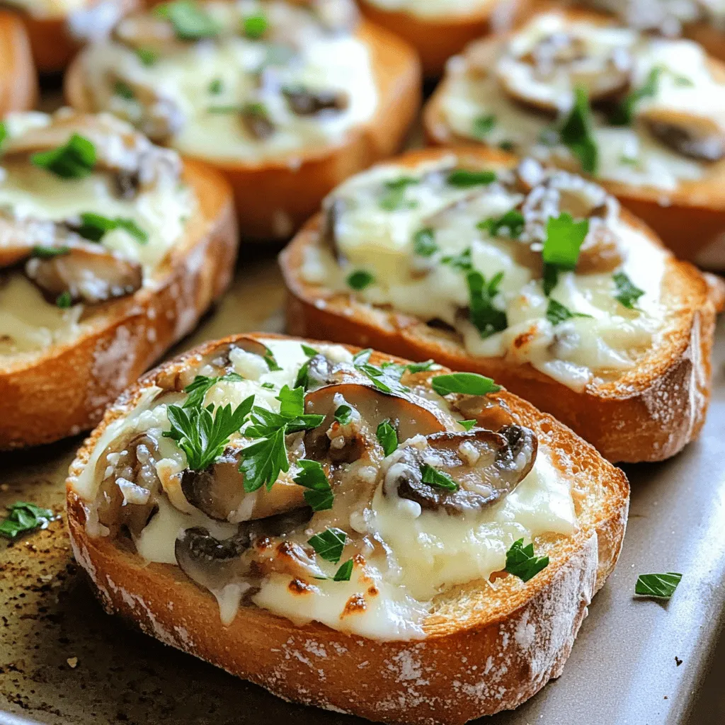 - 250g frische Champignons - 3 Knoblauchzehen - 100g Frischkäse - 100g geriebener Mozzarella - 50g Parmesankäse - 4 Scheiben Ciabatta-Brot