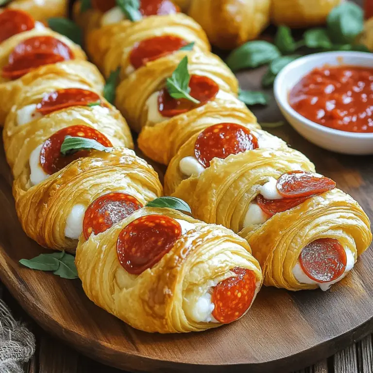 - 1 Dose (8 oz) kühlender Croissant-Teig - 1 Tasse geriebener Mozzarella-Käse - 1/2 Tasse geschnittene Pepperoni