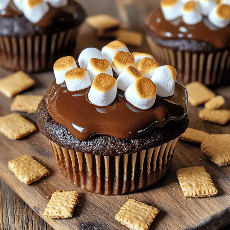 Um leckere S'mores Cupcakes zu machen, brauchst du folgende Zutaten: - 1 Tasse Mehl - 1 Tasse Graham-Cracker-Brösel - 1/2 Tasse ungesüßtes Kakaopulver - 1 Teelöffel Backpulver - 1/2 Teelöffel Natron - 1/4 Teelöffel Salz - 1/2 Tasse ungesalzene Butter, weich - 1 Tasse Zucker - 2 große Eier - 1 Teelöffel Vanilleextrakt - 1 Tasse Milch - 1/2 Tasse Mini-Marshmallows - 1/2 Tasse Schokoladenstückchen - 1/2 Tasse Mini-Marshmallows für das Topping - 1/4 Tasse Schokoladensauce zum Beträufeln
