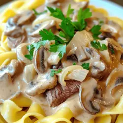 Für ein leckeres Beef Stroganoff brauchst du einige wichtige Zutaten. Hier sind sie: - 500 g Rinderfilet, dünn geschnitten - 230 g Pilze, geschnitten (Cremini oder Champignons) - 1 mittelgroße Zwiebel, fein gehackt - 2 Knoblauchzehen, gehackt - 1 Esslöffel Olivenöl - 1 Esslöffel Butter - 240 ml Rinderbrühe - 1 Esslöffel Worcestershire-Sauce - 240 g saure Sahne - 2 Teelöffel Dijon-Senf - Salz und Pfeffer nach Geschmack - 1 Esslöffel frische Petersilie, gehackt (zum Garnieren) - 230 g Eiernudeln oder Pasta nach Wahl Diese Zutaten machen dein Gericht herzhaft und voll im Geschmack. Manchmal brauchst du eine kleine Abwechslung. Hier sind einige optionale Zutaten, die du verwenden kannst: - Paprika für mehr Farbe - Senf anstelle von Dijon-Senf - Gemüsebrühe statt Rinderbrühe für eine vegetarische Version - Frische Kräuter wie Thymian oder Rosmarin Wenn du keine Eiernudeln magst, kannst du auch Reis oder Quinoa verwenden. Frische Zutaten machen einen großen Unterschied. Hier sind einige Tipps, um die besten Zutaten auszuwählen: - Wähle Rinderfilet mit einer tiefen roten Farbe. - Achte darauf, dass die Pilze fest und trocken sind. - Die Zwiebel sollte keine Flecken oder Druckstellen haben. - Wähle frische Kräuter, die grün und duftend sind. Mit diesen Tipps stellst du sicher, dass dein Beef Stroganoff am besten schmeckt. Verwende die Full Recipe, um dein Gericht zu zaubern! Um die Eiernudeln perfekt zu kochen, bringe einen großen Topf mit Salzwasser zum Kochen. Füge die Eiernudeln hinzu und koche sie gemäß den Anweisungen auf der Verpackung. Sobald sie al dente sind, gieße sie ab und stelle sie beiseite. Dieser Schritt ist wichtig, damit die Nudeln nicht matschig werden. Erhitze das Olivenöl in einer großen Pfanne bei mittlerer bis hoher Hitze. Gib die dünn geschnittenen Rinderstückchen in Chargen hinzu. So wird das Fleisch gleichmäßig braun. Brate das Rindfleisch für etwa 2-3 Minuten auf jeder Seite. Wenn es braun ist, nimm es aus der Pfanne und lege es zur Seite. In derselben Pfanne füge die Butter hinzu. Wenn sie geschmolzen ist, gib die gehackte Zwiebel dazu. Brate sie für 3-4 Minuten, bis sie durchsichtig wird. Füge dann die geschnittenen Pilze und den gehackten Knoblauch hinzu. Brate alles für weitere 5 Minuten, bis die Pilze zart und goldbraun sind. Gieße die Rinderbrühe und die Worcestershire-Sauce in die Pfanne. Rühre gut um und lasse die Mischung 5 Minuten köcheln, damit sich die Aromen verbinden. Senke die Hitze und gib die saure Sahne und den Dijon-Senf dazu. Rühre alles glatt. Lege das angebratene Rindfleisch wieder in die Pfanne und wärme es durch. Würze nach Geschmack mit Salz und Pfeffer. Gib die gekochten Eiernudeln in die Stroganoff-Mischung. Vermenge alles gut, sodass die Nudeln vollständig überzogen sind. Serviere das Gericht heiß, garniert mit frisch gehackter Petersilie. So sieht dein Beef Stroganoff nicht nur lecker aus, sondern schmeckt auch wunderbar! Für das komplette Rezept besuche bitte [Full Recipe]. Ein häufiger Fehler ist, das Rindfleisch zu lange zu braten. Das Fleisch wird zäh, wenn man es übergart. Achten Sie darauf, das Rindfleisch nur 2-3 Minuten pro Seite zu braten. Ein weiterer Fehler ist, die Temperatur der Pfanne nicht hoch genug zu halten. Eine heiße Pfanne sorgt für eine schöne Bräunung und bessere Aromen. Die ideale Zeit hängt von der Dicke des Fleisches ab. Dünn geschnittenes Rindfleisch braucht nur kurze Zeit. Für dickere Stücke sollten Sie 4-5 Minuten pro Seite einplanen. Verwenden Sie ein Fleischthermometer, um die Temperatur zu prüfen. 55-60 °C sind perfekt für zartes Rindfleisch. Lassen Sie das Fleisch nach dem Braten für ein paar Minuten ruhen, damit der Saft sich setzen kann. Um den Geschmack zu verbessern, nutzen Sie frische Kräuter wie Petersilie oder Thymian. Diese passen gut zu Rindfleisch. Fügen Sie auch einen Spritzer Zitronensaft hinzu, um die Aromen aufzufrischen. Worcestershire-Sauce verstärkt den herzhaften Geschmack. Experimentieren Sie mit Paprika oder Muskatnuss für zusätzliche Tiefe. Für das vollständige Rezept, schauen Sie sich die [Full Recipe] an und genießen Sie das Kochen! {{image_4}} Für eine vegetarische oder vegane Variante von Beef Stroganoff ersetzen Sie das Rindfleisch. Verwenden Sie stattdessen Tofu oder Seitan. Diese Zutaten nehmen die Aromen gut auf. Für die Sauce können Sie pflanzliche Sahne verwenden. Auch Gemüsebrühe funktioniert gut. Fügen Sie mehr Gemüse hinzu, wie Paprika oder Zucchini. So bleibt das Gericht bunt und gesund. Pilze sind der Star in jedem Stroganoff. Sie geben dem Gericht eine herzliche Note. Versuchen Sie verschiedene Sorten wie Shiitake, Champignons oder Pfifferlinge. Jede Pilzart bietet einen einzigartigen Geschmack. Mischen Sie die Pilze, um eine interessante Textur zu schaffen. Diese Variationen halten Ihr Gericht frisch und aufregend. Die Wahl der Beilagen macht viel aus. Klassische Eiernudeln passen perfekt zu Stroganoff. Alternativ können Sie Reis oder Quinoa verwenden. Diese Optionen sind gesund und füllen gut. Auch ein frischer Salat sorgt für einen tollen Kontrast. Denken Sie an knuspriges Brot, um die Sauce aufzutunken. Diese Kombinationen machen Ihr Essen noch besser. Um übrig gebliebenen Beef Stroganoff optimal zu lagern, sollten Sie ihn schnell abkühlen lassen. Geben Sie das Gericht in einen luftdichten Behälter. Dies verhindert, dass Luft und Feuchtigkeit eindringen. Stellen Sie sicher, dass der Behälter gut verschlossen ist. So bleibt der Geschmack frisch. Im Kühlschrank hält sich der Stroganoff bis zu drei Tage. Wenn Sie Beef Stroganoff länger aufbewahren möchten, können Sie ihn einfrieren. Lassen Sie das Gericht zuerst ganz abkühlen. Teilen Sie es in Portionen auf und füllen Sie diese in gefriergeeignete Behälter oder Beutel. So sparen Sie Platz im Gefrierfach. Beef Stroganoff bleibt bis zu drei Monate gefroren haltbar. Zum Wiederaufwärmen lassen Sie den Stroganoff im Kühlschrank auftauen. Erhitzen Sie ihn dann in einem Topf bei schwacher Hitze. Rühren Sie regelmäßig um, damit er gleichmäßig warm wird. Fügen Sie eventuell etwas Brühe oder Sahne hinzu, um die Konsistenz zu verbessern. Die Haltbarkeit der Zutaten ist wichtig. Frisches Rinderfilet bleibt im Kühlschrank 3 bis 5 Tage haltbar. Pilze sollten innerhalb von 1 bis 2 Tagen verwendet werden. Zwiebeln und Knoblauch sind länger haltbar, bis zu mehreren Wochen. Fertige Gerichte wie Beef Stroganoff halten sich gut im Kühlschrank für bis zu drei Tage. Achten Sie darauf, dass die Temperatur im Kühlschrank unter 4 Grad Celsius bleibt. So bleiben die Zutaten frisch und sicher zu essen. Beef Stroganoff kommt aus Russland. Es entstand im 19. Jahrhundert. Der Name stammt von der Familie Stroganov. Dieses Gericht hat sich schnell weltweit verbreitet. Die Mischung aus Rindfleisch, Pilzen und einer cremigen Sauce ist einfach köstlich. Ja, du kannst Rindfleisch durch Geflügel ersetzen. Hähnchen oder Pute sind gute Optionen. Das macht das Gericht leichter. Achte darauf, das Fleisch gut zu braten. Die Kochzeit kann sich leicht ändern. Es bleibt trotzdem lecker und saftig. Um die Sauce dicker zu machen, gibt es einige Tricks. Du kannst etwas Mehl oder Speisestärke verwenden. Mische das Mehl mit etwas Wasser, bevor du es hinzufügst. Eine andere Methode ist, die Sauce länger köcheln zu lassen. Dadurch verdampft die Flüssigkeit und sie wird dicker. Ja, Beef Stroganoff ist in vielen Ländern beliebt. In Deutschland und den USA gibt es viele Varianten. In jedem Land wird es oft mit anderen Beilagen serviert. Die Grundzutaten bleiben jedoch gleich. Es ist ein Gericht, das viele Menschen lieben. Beef Stroganoff ist ein einfaches und schmackhaftes Gericht. Wir haben die Hauptzutaten, die Zubereitung und Lagerung behandelt. Ich habe auch Tipps geteilt, um häufige Fehler zu vermeiden und den Geschmack zu verbessern. Die Variationen bieten viele Möglichkeiten, das Gericht anzupassen. Denke an frische Zutaten für besten Geschmack. Mit diesen Schritten und Tricks kannst du leckeres Beef Stroganoff ganz leicht selbst zubereiten. Probiere es aus und genieße jede Biss!