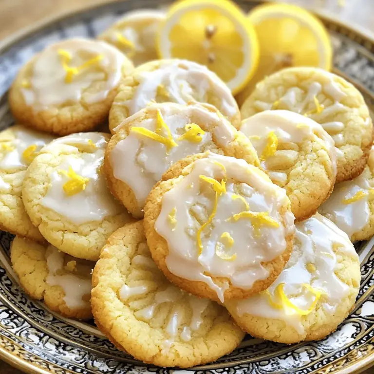 Um köstliche Glazed Lemon Sugar Cookies zu backen, brauchst du einige Hauptzutaten: - 2 ½ Tassen Allzweckmehl - 1 Teelöffel Backpulver - ½ Teelöffel Natron - ½ Teelöffel Salz - 1 Tasse ungesalzene Butter, weich - 1 Tasse Kristallzucker - 2 große Eier - Abgeriebene Schale von 1 Zitrone - 2 Esslöffel frischer Zitronensaft - 1 Teelöffel Vanilleextrakt Diese Zutaten sind einfach zu finden und machen die Kekse zart und lecker. Die Glasur bringt den letzten Schliff. Du benötigst: - 1 ½ Tassen Puderzucker - 2 Esslöffel Zitronensaft - 1 Esslöffel Milch (oder pflanzliche Milch) - Eine Prise Salz Mit diesen Zutaten wird die Glasur süß und zitronig. Sie sorgt für den perfekten Glanz auf deinen Keksen. Um die besten Kekse zu backen, achte auf die Qualität der Zutaten: - Butter: Verwende ungesalzene Butter, um den Geschmack zu kontrollieren. Sie sollte weich sein, um gut zu vermischen. - Zucker: Kristallzucker sorgt für die richtige Süße und Textur. - Zitronen: Frische Zitronen geben den besten Geschmack. Achte auf die Schale, sie sollte unbeschädigt sein. Gute Zutaten machen den Unterschied. Wenn du diese Tipps befolgst, gelingen dir die Kekse sicher. Du kannst das vollständige Rezept für die glasierten Zitronen-Zuckerplätzchen hier finden. Heizen Sie Ihren Ofen auf 175°C (350°F) vor. Dies ist die perfekte Temperatur. Bereiten Sie Ihre Backbleche vor, indem Sie sie mit Backpapier auslegen. So kleben die Kekse nicht fest. Ein einfaches, aber wichtiges Detail. In einer mittelgroßen Schüssel mischen Sie 2 ½ Tassen Mehl, 1 Teelöffel Backpulver, ½ Teelöffel Natron und ½ Teelöffel Salz. Schlagen Sie in einer großen Schüssel 1 Tasse weiche Butter und 1 Tasse Kristallzucker schaumig. Fügen Sie 2 große Eier, die abgeriebene Schale von 1 Zitrone, 2 Esslöffel Zitronensaft und 1 Teelöffel Vanilleextrakt hinzu. Rühren Sie alles gut um. Mischen Sie dann die trockenen Zutaten nach und nach zu den feuchten. Seien Sie vorsichtig, nicht zu übermixen. Nutzen Sie einen Keksportionierer, um kleine Portionen auf die Backbleche zu setzen. Lassen Sie etwa 5 cm Abstand zwischen den Portionen. Backen Sie die Kekse für 10-12 Minuten. Die Ränder sollten leicht goldbraun sein, die Mitte bleibt weich. Lassen Sie die Kekse 5 Minuten auf dem Blech abkühlen. Danach legen Sie sie auf ein Kuchengitter, um vollständig abzukühlen. Während die Kekse abkühlen, können Sie die Glasur vorbereiten. Mischen Sie 1 ½ Tassen Puderzucker, 2 Esslöffel Zitronensaft, 1 Esslöffel Milch und eine Prise Salz. Träufeln Sie die Glasur über die abgekühlten Kekse. Lassen Sie sie 30 Minuten setzen. Jetzt sind Ihre glasierten Zitronen-Zuckerplätzchen bereit zum Genießen. Um die perfekte Konsistenz für Ihre Kekse zu erreichen, ist es wichtig, die Zutaten richtig zu mischen. Achten Sie darauf, die trockenen Zutaten gut zu vermengen. Das hilft, Klumpen zu vermeiden. Mischen Sie die feuchten Zutaten, bis sie gut verbunden sind. Übermixen Sie den Teig nicht. Dies könnte die Kekse hart machen. Lassen Sie den Teig nach dem Mischen etwas ruhen. Dies gibt dem Mehl Zeit, die Feuchtigkeit aufzunehmen. Ein häufiger Fehler beim Backen ist das falsche Messen der Zutaten. Verwenden Sie eine Küchenwaage für genaues Messen. Zu viel Mehl macht die Kekse trocken. Ein weiterer Fehler ist das Backen bei der falschen Temperatur. Ein vorgeheizter Ofen ist wichtig. Wenn der Ofen nicht heiß genug ist, backen die Kekse nicht gleichmäßig. Achten Sie auch darauf, die Kekse nicht zu lange im Ofen zu lassen. Dies kann sie hart machen. Beim Backen ist es wichtig, die Zeit gut zu planen. Beginnen Sie mit den Zutaten, die länger dauern. Bereiten Sie dann die Kekse vor, während der Ofen vorheizt. Nutzen Sie die Zeit, in der die Kekse backen, um die Glasur vorzubereiten. So sparen Sie Zeit und können die Kekse schneller genießen. Das richtige Zeitmanagement macht das Backen einfacher und macht mehr Spaß. Für das vollständige Rezept verweisen Sie bitte auf das [Full Recipe]. {{image_4}} Fügen Sie griechischen Joghurt zu Ihrem Teig hinzu. Dies verleiht den Keksen eine schöne, frische Note. Der Joghurt macht die Kekse auch weich und saftig. Verwenden Sie etwa ½ Tasse Joghurt. Reduzieren Sie die Butter auf ¾ Tasse. Damit bleibt die richtige Konsistenz. Lust auf etwas Schokolade? Das Hinzufügen von Schokoladenstückchen macht diese Kekse noch leckerer. Verwenden Sie etwa 1 Tasse Zartbitter- oder Vollmilchschokolade. Mischen Sie die Schokoladenstückchen einfach in den Teig, bevor Sie ihn backen. Die Süße der Schokolade harmoniert perfekt mit der Zitrone. Für eine glutenfreie Version können Sie Mandelmehl oder Kokosmehl verwenden. Diese Mehle haben andere Eigenschaften. Beginnen Sie mit 2 Tassen Mandelmehl und fügen Sie einen Esslöffel von einem anderen Bindemittel hinzu, wie zum Beispiel Leinsamenmehl. Die Kekse werden trotzdem lecker und zart. Um die Frische Ihrer glasierten Zitronen-Zuckerplätzchen zu bewahren, nutzen Sie einen luftdichten Behälter. Legen Sie die Kekse in eine einzelne Schicht. Wenn Sie mehrere Schichten haben, fügen Sie Backpapier zwischen die Schichten. Lagern Sie die Kekse an einem kühlen, trockenen Ort. So bleiben sie weich und lecker. Um die Haltbarkeit Ihrer Kekse zu verlängern, lagern Sie sie nicht in direkter Sonneneinstrahlung. Vermeiden Sie die Nähe zu feuchten Orten, die die Kekse schnell weich machen können. Wenn Sie die Kekse länger aufbewahren möchten, können Sie auch kleine Silica-Gel-Päckchen in den Behälter legen. Diese ziehen Feuchtigkeit an und halten die Kekse frisch. Das Einfrieren ist eine großartige Option, um Ihre Kekse länger zu genießen. Lassen Sie die Kekse vollständig abkühlen, bevor Sie sie einfrieren. Wickeln Sie jeden Keks in Frischhaltefolie ein oder legen Sie sie in einen Gefrierbeutel. Stellen Sie sicher, dass die Tüte gut verschlossen ist. Sie können die Kekse bis zu drei Monate einfrieren. Zum Servieren können Sie die Kekse einfach im Kühlschrank auftauen lassen oder bei Raumtemperatur genießen. Um die Kekse weniger süß zu machen, reduzieren Sie den Zucker. Sie können etwa ¾ Tasse Kristallzucker verwenden. Wenn Sie etwas mehr Zitronensaft hinzufügen, balancieren Sie die Süße aus. Experimentieren Sie mit der Menge, um den perfekten Geschmack zu finden. Ja, Sie können die Butter durch Margarine oder Kokosöl ersetzen. Diese Alternativen bringen einen anderen Geschmack, aber sie funktionieren gut. Achten Sie darauf, die gleiche Menge zu verwenden, um die Textur zu erhalten. Die Kekse halten in einem luftdichten Behälter etwa eine Woche. Sie bleiben frisch und lecker. Sie können sie auch im Kühlschrank aufbewahren, wenn Sie eine längere Haltbarkeit wünschen. Ja, die Kekse lassen sich gut einfrieren. Legen Sie die Kekse in einen Gefrierbeutel und entfernen Sie die Luft. So bleiben sie bis zu drei Monate frisch. Lassen Sie sie vor dem Servieren auf Raumtemperatur kommen. Um die Zitronenfarbe zu verstärken, fügen Sie etwas mehr Zitronenschale hinzu. Sie können auch Lebensmittelfarbe verwenden, um den Look zu verbessern. Achten Sie darauf, dass die Farbe die Aromen nicht überdeckt. Ja, verwenden Sie glutenfreies Mehl anstelle von Allzweckmehl. Achten Sie darauf, eine Mischung zu wählen, die für Kekse geeignet ist. Die Konsistenz kann etwas anders sein, aber sie schmecken immer noch großartig. Ja, Sie können andere Zitrusfrüchte verwenden, wie Limette oder Orange. Diese bringen neue Geschmäcker. Experimentieren Sie mit verschiedenen Extrakten, um Ihren Lieblingsgeschmack zu finden. Sie können die Kekse mit gehackten Nüssen oder bunten Streuseln dekorieren. Eine zusätzliche Schicht Glasur macht sie noch schöner. Lassen Sie Ihrer Kreativität freien Lauf und machen Sie sie einzigartig. Zusammengefasst haben wir die besten Zutaten und Tipps zum Keksebacken besprochen. Hochwertige Zutaten sorgen für besten Geschmack. Die Schritt-für-Schritt-Anleitung hilft dir, einfache Kekse zu backen. Mit nützlichen Tricks vermeidest du Fehler und sparst Zeit. Variationen machen die Kekse spannend und aufregend. Schließlich hast du gelernt, sie richtig zu lagern und länger frisch zu halten. Experimentiere mit unseren Ideen. Das Backen macht Spaß, und leckere Kekse warten auf dich!