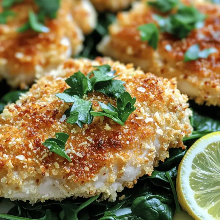 - 4 Hähnchenbrustfilets ohne Knochen und Haut - 1 Tasse geriebener Parmesan - 1 Tasse Panko-Paniermehl
