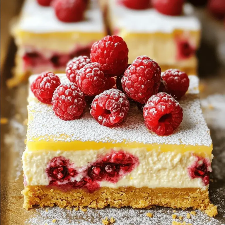 Für die Basis unserer Himbeer Zitronen Käsekuchen Riegel brauchen wir: - 1 ½ Tassen Graham-Cracker-Brösel - ½ Tasse ungesalzene Butter, geschmolzen - 2 Esslöffel Kristallzucker Diese Zutaten bilden den knusprigen Boden, der den Käsekuchen stützt. Die Graham-Cracker-Brösel geben einen tollen Geschmack und die Butter sorgt für die nötige Bindung. Die Füllung ist das Herzstück. Hierfür benötigen wir: - 450 g Frischkäse, zimmerwarm - 200 g Kristallzucker - 3 große Eier - Abrieb von 1 Zitrone - ½ Tasse frischer Zitronensaft - 1 Teelöffel Vanilleextrakt - 1 Tasse frische Himbeeren Frischkäse sorgt für die Cremigkeit. Zucker süßt die Mischung. Eier geben Stabilität. Zitronenabrieb und -saft bringen die frische Note. Himbeeren fügen eine fruchtige Süße hinzu. Um die Riegel abzurunden, verwenden wir: - Puderzucker - Zusätzliche Himbeeren Der Puderzucker macht die Riegel süß und hübsch. Frische Himbeeren oben drauf geben ein schönes Bild und zusätzlichen Geschmack. Für die genauen Mengen und Zubereitung, schauen Sie sich das [Full Recipe] an. - Heize deinen Ofen auf 175°C vor. - Lege eine 23x23 cm Backform mit Backpapier aus. Lass etwas Papier überhängen. So kannst du die Riegel später leicht herausnehmen. - Mische in einer Schüssel 1 ½ Tassen Graham-Cracker-Brösel, ½ Tasse geschmolzene Butter und 2 Esslöffel Zucker. - Drücke die Mischung gleichmäßig in den Boden der Backform. - Backe den Boden 10 Minuten lang. Lass ihn danach kurz abkühlen. - Schlage in einer großen Schüssel 450 g zimmerwarmen Frischkäse mit 200 g Zucker. - Mixe, bis die Mischung glatt und cremig ist. - Füge die Eier einzeln hinzu und mixe gut nach jeder Zugabe. - Gib dann den Abrieb von 1 Zitrone, ½ Tasse Zitronensaft und 1 Teelöffel Vanilleextrakt dazu. Rühre alles gründlich. - Füge vorsichtig 1 Tasse frische Himbeeren hinzu. Achte darauf, sie nicht zu zerdrücken. Einige ganze Himbeeren sollen sichtbar bleiben. - Gieße die Käsekuchenfüllung über den abgekühlten Boden. - Verteile die Mischung gleichmäßig. - Backe die Riegel für 30-35 Minuten. Die Ränder sollten fest und die Mitte leicht wackelig sein. - Lass die Riegel nach dem Backen 30 Minuten auf der Arbeitsfläche abkühlen. - Stelle die Riegel dann für mindestens 4 Stunden oder über Nacht in den Kühlschrank. Wenn du die Riegel servierst, kannst du sie mit Puderzucker bestäuben und mit frischen Himbeeren garnieren. Für das vollständige Rezept schaue dir [Full Recipe] an. Um die perfekte Konsistenz zu erreichen, mixe die Zutaten gut. Jeder Schritt zählt. Beginne mit dem Frischkäse, der zimmerwarm ist. Er muss weich sein, um gleichmäßig zu mischen. Kalter Frischkäse kann Klumpen bilden. Das willst du nicht. Mix die Käsekuchenfüllung, bis sie ganz glatt ist. So erhältst du eine cremige Textur. Prüfe, dass keine Klümpchen mehr da sind. Das macht den Unterschied. Wenn du glutenfreie Graham-Cracker magst, nutze sie. Es gibt viele Marken, die gut schmecken. Du kannst auch andere Kekse ausprobieren. Das gibt deinem Käsekuchen einen neuen Twist. Wenn du keine Himbeeren hast, nimm andere Beeren. Blaubeeren oder Erdbeeren sind tolle Alternativen. Mische sie unter die Füllung, um neue Geschmäcker zu entdecken. Präsentiere die Riegel schön. Schneide sie in gleichmäßige Stücke. Das sieht appetitlich aus. Lege frische Himbeeren oben drauf. Sie geben Farbe und frischen Geschmack. Als Beilage passen Vanilleeis oder Sahne gut dazu. Ein Glas Limonade rundet das Ganze ab. Experimentiere mit verschiedenen Getränken, um deinen Gästen etwas Besonderes zu bieten. Für das vollständige Rezept schaue dir die [Full Recipe] an. {{image_4}} Die Himbeer-Zitrone-Mischung ist frisch und lecker. Du kannst auch andere Beeren probieren. Erdbeeren oder Blaubeeren sind tolle Alternativen. Wenn du etwas Schokolade magst, füge ein paar Stücke Zartbitterschokolade hinzu. Der Kontrast zwischen süß und sauer macht es spannend. Du kannst die Riegel in verschiedenen Größen backen. Mini-Riegel sind perfekt für Partys. Sie sind süß und einfach zu essen. Oder du machst Muffins. So hast du eine Portion für jeden. Einzelportionen sind auch eine gute Idee, wenn du Gäste hast. Im Sommer kannst du frische Früchte nutzen. Pfirsiche oder Kirschen sind toll für eine sommerliche Variante. Im Winter probiere Zimt oder Nüsse. Diese Aromen geben den Riegeln eine warme Note. So kannst du jeden Monat etwas Neues genießen. Für das vollständige Rezept schau dir die [Full Recipe] an. Um die Himbeer-Zitronen-Käsekuchen-Riegel frisch zu halten, bewahre sie im Kühlschrank auf. Stelle sicher, dass sie in einem luftdichten Behälter sind. So bleiben sie bis zu fünf Tage köstlich. Alternativ kannst du die Riegel auch in Frischhaltefolie wickeln, um sie frisch zu halten. Für die kurzfristige Lagerung empfehle ich, die Riegel direkt nach dem Abkühlen zu schneiden. Dadurch bleibt die Textur besser. Für die langfristige Lagerung kannst du die Riegel im Gefrierschrank aufbewahren. Achte darauf, sie gut zu verpacken, um Gefrierbrand zu vermeiden. Himbeer-Zitronen-Käsekuchen-Riegel halten sich im Kühlschrank etwa fünf Tage. Du erkennst, dass sie schlecht geworden sind, wenn sie einen unangenehmen Geruch haben oder die Oberfläche klebrig wird. Um Austrocknung zu vermeiden, lagere die Riegel immer in einem gut verschlossenen Behälter. Dies hilft, die Feuchtigkeit zu bewahren. Wenn du die Riegel länger aufbewahren möchtest, friere sie ein. Schneide die Riegel in Portionen und lege sie zwischen Lagen von Backpapier. Packe sie dann in einen gefrierfesten Beutel oder Behälter. So kannst du sie bis zu drei Monate aufbewahren. Um die Riegel aufzuwärmen, lasse sie einfach bei Raumtemperatur auftauen. Du kannst sie auch kurz in die Mikrowelle legen, um sie sanft zu erwärmen. Achte darauf, sie nicht zu lange zu erhitzen, damit sie nicht austrocknen. Für die vollständige Rezeptur, schau dir die [Full Recipe] an. Himbeer-Zitronen-Käsekuchen-Riegel halten im Kühlschrank etwa eine Woche. Achte darauf, die Riegel in einem luftdichten Behälter zu lagern. Dies hilft, sie frisch zu halten. Wenn du sie richtig lagerst, bleiben sie saftig und lecker. Ja, du kannst die Riegel einfrieren. Schneide sie in Portionen und lege sie in einen luftdichten Beutel. Achte darauf, die Luft herauszudrücken, um Gefrierbrand zu vermeiden. So bleiben sie bis zu drei Monate frisch. Zum Auftauen lege die Riegel einfach in den Kühlschrank über Nacht. Du kannst eine No-Bake-Version machen. Mische Frischkäse, Zucker, Zitronensaft und Sahne, bis alles glatt ist. Füge die Himbeeren hinzu und gieße die Mischung auf den Boden. Lass die Riegel dann im Kühlschrank für mindestens 4 Stunden fest werden. So hast du eine schnelle und leckere Option. Du kannst viele Beeren verwenden. Blaubeeren, Erdbeeren oder Brombeeren eignen sich gut. Jede Beere bringt ihren eigenen Geschmack mit. Experimentiere mit verschiedenen Früchten, um deinen eigenen Lieblingsgeschmack zu finden. Die Grundzutaten sind nicht glutenfrei. Du kannst jedoch glutenfreie Graham-Cracker verwenden. Achte darauf, dass alle anderen Zutaten auch glutenfrei sind. So kannst du diese leckeren Riegel auch ohne Gluten genießen. Um einen köstlichen Himbeer-Zitronen-Käsekuchen zuzubereiten, haben wir die besten Zutaten und Schritte besprochen. Sie benötigen Graham-Cracker-Brösel, Frischkäse und frische Himbeeren. Unsere Tipps helfen Ihnen, die perfekte Konsistenz und kreative Variationen zu erzielen. Vergessen Sie nicht die Lagerungshinweise, um die Riegel frisch zu halten. Nutzen Sie diese Anleitungen, um Ihre Freunde und Familie zu begeistern. Kochen Sie mit Freude und genießen Sie jeden Bissen!