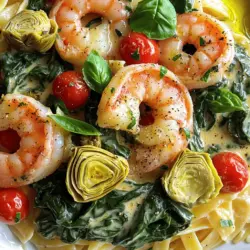 Für das Rezept der toskanischen Garnelen mit Spinat und Artischocken benötigst du: - 450 g große Garnelen, geschält und entdarmt - 2 Tassen frischer Spinat, grob gehackt - 1 Dose (400 g) Artischockenherzen, abgetropft und geviertelt - 1 Tasse Kirschtomaten, halbiert - 120 g Frischkäse, weich - 120 ml Schlagsahne - 3 Knoblauchzehen, fein gehackt - 1 Teelöffel italienische Gewürzmischung - 1/2 Teelöffel rote Pfefferflocken (optional für Schärfe) - 2 Esslöffel Olivenöl - Salz und Pfeffer nach Geschmack - Frisches Basilikum zum Garnieren (optional) Wenn du keine Garnelen magst, kannst du Hähnchenbrust verwenden. Das ist eine gute Wahl. Für Vegetarier sind Kichererbsen eine tolle Alternative zu Garnelen. Statt frischem Spinat kannst du auch gefrorenen Spinat verwenden. Achte darauf, ihn gut abzutropfen. Artischocken kannst du durch Zucchini ersetzen, die ebenfalls gut schmeckt. Bei den Kirschtomaten sind auch große Tomaten möglich. Verwende einfach die gleiche Menge. Wenn du keinen Frischkäse hast, probiere Crème fraîche. Sie gibt eine ähnliche Cremigkeit. Achte beim Kauf von Garnelen auf die Farbe. Sie sollten glänzend und leicht feucht sein. Wenn du frischen Spinat kaufst, wähle knackige, grüne Blätter aus. Diese sehen frisch aus. Artischockenherzen in Dosen sind praktisch, aber achte auf die Qualität. Sie sollten keine Zusatzstoffe enthalten. Bei Kirschtomaten wähle die, die prall und fest sind. Frischer Knoblauch sollte trocken und fest sein. Vermeide weiche oder schimmelige Knoblauchzehen. Bei Basilikum suche nach lebendigen, grünen Blättern ohne braune Stellen. Frische Zutaten machen dein Gericht besser. Für die vollständige Anleitung, schau dir [Full Recipe] an. Zuerst wasche die Garnelen unter kaltem Wasser. Tupfe sie mit Küchenpapier trocken. Das hilft, die Garnelen knusprig zu machen. Erhitze 1 Esslöffel Olivenöl in einer großen Pfanne. Würze die Garnelen mit Salz und Pfeffer. Brate sie 2-3 Minuten auf jeder Seite an. Achte darauf, dass sie rosa und fest sind. Nimm die Garnelen aus der Pfanne und lege sie beiseite. In derselben Pfanne erhitze einen weiteren Esslöffel Olivenöl. Füge den gehackten Knoblauch hinzu und brate ihn 30 Sekunden an. Der Geruch wird toll sein! Jetzt kommen die Kirschtomaten dazu. Brate sie 2-3 Minuten, bis sie etwas weich sind. Füge dann die geviertelten Artischocken und den grob gehackten Spinat hinzu. Rühre das Gemüse gut um, bis der Spinat zusammenfällt, etwa 2 Minuten. Reduziere die Hitze auf niedrig. Jetzt gib den weichen Frischkäse in die Pfanne. Rühre, bis er schmilzt und gut vermischt ist. Füge dann langsam die Schlagsahne hinzu. Das macht die Sauce cremig! Streue die italienische Gewürzmischung und die roten Pfefferflocken hinein. Rühre alles, bis die Sauce glatt ist. Gib die Garnelen zurück in die Pfanne und mische alles vorsichtig. Lass es etwa 2 Minuten warm werden. Schmecke die Sauce ab und füge bei Bedarf mehr Salz und Pfeffer hinzu. Für die vollständige Zubereitung, schau dir das [Full Recipe] an. Ein häufiges Problem ist das Überkochen der Garnelen. Sie sollten nur 2-3 Minuten pro Seite garen. Überkochte Garnelen werden gummiartig. Achten Sie darauf, den Spinat nicht zu lange zu garen. Er sollte frisch und grün bleiben. Ein weiterer Fehler ist das Vergessen von Gewürzen. Salz und Pfeffer sind wichtig für den Geschmack. Ich empfehle, die Garnelen in einer heißen Pfanne zu braten. So bekommen sie eine schöne Kruste. Nutzen Sie frisches Gemüse für einen besseren Geschmack. Mischen Sie die Zutaten sanft, um die Garnelen nicht zu zerbrechen. Lassen Sie die Sauce bei niedriger Hitze köcheln. So bleibt sie cremig und lecker. Ein Spritzer Zitronensaft kann den Geschmack stark verbessern. Frische Kräuter wie Basilikum oder Petersilie bringen Frische ins Gericht. Wenn Sie es schärfer mögen, fügen Sie mehr rote Pfefferflocken hinzu. Parmesan über das fertige Gericht streuen, gibt einen tollen Geschmack. Für den vollendeten Genuss, probieren Sie die Full Recipe aus. {{image_4}} Wenn Sie eine vegane oder vegetarische Version der toskanischen Garnelen möchten, gibt es viele Möglichkeiten. Ersetzen Sie die Garnelen durch marinierten Tofu oder Kichererbsen. Beide bieten eine tolle Textur und nehmen Aromen gut auf. Für den Frischkäse können Sie eine vegane Alternative wählen, die auf Nüssen basiert. Diese Optionen machen das Gericht ebenso lecker und gesund. Um mehr Aromen hinzuzufügen, probieren Sie verschiedene Gewürze aus. Fügen Sie zum Beispiel geräuchertes Paprikapulver hinzu, um einen rauchigen Geschmack zu erreichen. Oder verwenden Sie frische Kräuter wie Thymian oder Oregano für ein intensiveres Aroma. Ein Spritzer Zitrone kann ebenfalls helfen, die Aromen aufzufrischen und zu verstärken. Für eine glutenfreie Variante verwenden Sie glutenfreie Pasta oder lassen Sie die Pasta ganz weg. Kombinieren Sie die Garnelen und das Gemüse einfach auf einem Teller. Achten Sie darauf, dass die Gewürze und die verwendeten Saucen glutenfrei sind. So bleibt das Gericht schmackhaft und für jeden geeignet. Um die Reste von toskanischen Garnelen mit Spinat und Artischocken richtig zu lagern, packen Sie sie in einen luftdichten Behälter. Stellen Sie sicher, dass das Gericht vollständig abgekühlt ist, bevor Sie es einlagern. So bleibt der Geschmack frisch. Wenn Sie das Gericht in Portionen aufteilen, geht die Lagerung einfacher. Nutzen Sie kleine Behälter für einzelne Portionen. Zum Aufwärmen der Reste empfehle ich die Mikrowelle oder den Herd. Wenn Sie die Mikrowelle nutzen, stellen Sie die Garnelen in eine mikrowellengeeignete Schüssel. Decken Sie die Schüssel mit einem feuchten Tuch ab und erhitzen Sie sie in 30-Sekunden-Intervallen. So bleibt das Gericht saftig. Wenn Sie den Herd nutzen, geben Sie die Reste in eine Pfanne und erhitzen Sie sie bei schwacher Hitze. Rühren Sie oft um, damit die Sauce nicht anbrennt. Im Kühlschrank können die Reste 2 bis 3 Tage frisch bleiben. Achten Sie darauf, sie gut zu verpacken. Wenn Sie das Gericht länger aufbewahren möchten, frieren Sie es ein. Im Gefrierschrank bleibt es bis zu 3 Monate haltbar. Denken Sie daran, das Gericht vor dem Einfrieren in Portionen zu teilen. So können Sie einfach nur die Menge auftauen, die Sie benötigen. Die Zubereitung von toskanischen Garnelen mit Spinat und Artischocken dauert insgesamt etwa 25 Minuten. Dies umfasst die Vorbereitungszeit von 10 Minuten und das Kochen von 15 Minuten. Diese schnelle Zubereitungszeit macht das Gericht perfekt für ein wöchentliches Abendessen oder ein schnelles Mittagessen. Ja, gefrorene Garnelen sind eine gute Option. Achten Sie darauf, sie vorher aufzutauen. Spülen Sie die Garnelen unter kaltem Wasser ab und tupfen Sie sie trocken. Gefrorene Garnelen können ähnlich gut schmecken wie frische. Sie sind oft auch preiswerter und halten länger. Toskanische Garnelen passen gut zu vielen Beilagen. Hier sind einige tolle Optionen: - Pasta: Servieren Sie die Garnelen auf einem Bett von Spaghetti oder Penne. - Reis: Ein cremiger Risotto ergänzt die Aromen der Sauce. - Knoblauchbrot: Ideal, um die köstliche Sauce aufzusaugen. - Salat: Ein frischer grüner Salat bringt einen knackigen Kontrast. Für mehr Details, siehe die Full Recipe. In diesem Blogbeitrag haben wir die besten Zutaten und Tipps für toskanische Garnelen erkundet. Wir haben frische Zutaten ausgewählt, einen klaren Kochprozess festgelegt und wertvolle Tricks geteilt. Vergessen Sie nicht, beim Kochen kreativ zu sein. Variationen machen das Gericht besonders. Die richtige Lagerung der Reste sorgt für Genuss auch am nächsten Tag. Kochen Sie mit Freude und experimentieren Sie mit Aromen. So wird jedes Gericht einzigartig und lecker!