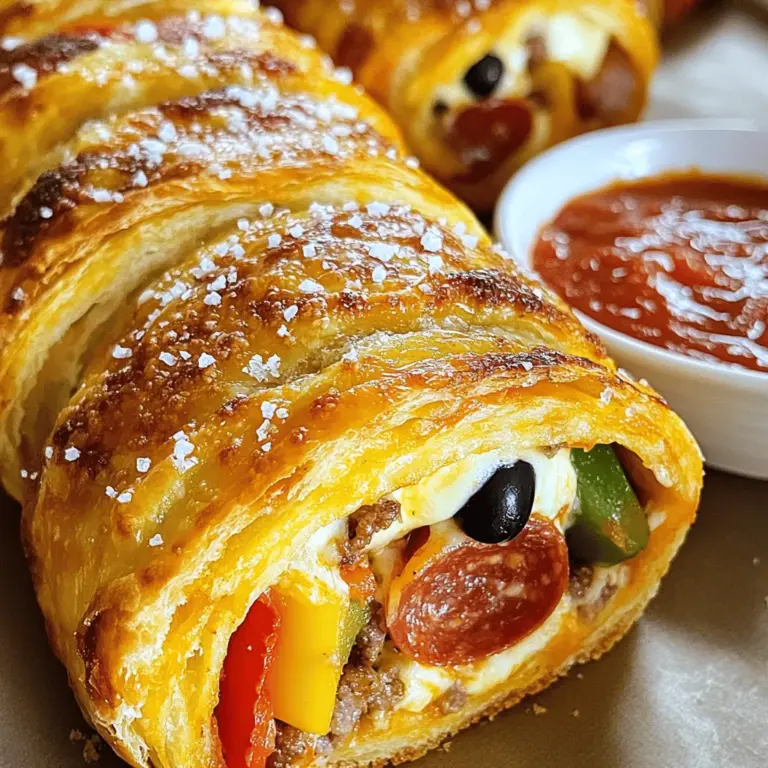 Um ein köstliches Stromboli zuzubereiten, brauchst du diese Zutaten: - 1 große Pizzateig (fertig gekauft oder selbst gemacht) - 1 Tasse Marinara-Sauce (zum Dippen) - 1 Tasse Mozzarella-Käse, gerieben - 1/2 Tasse Salami-Scheiben - 1/2 Tasse gekochte italienische Wurst, zerbröselt - 1/2 Tasse Paprika, dünn geschnitten (rot und grün) - 1/4 Tasse schwarze Oliven, in Scheiben geschnitten - 1 Teelöffel italienische Gewürze - 1 Esslöffel Olivenöl - 1 Ei, geschlagen (für die Ei-Wäsche) - Flaky Meersalz, zum Bestreuen Diese Zutaten machen dein Stromboli lecker und sättigend. Wenn du das beste Stromboli machen möchtest, achte auf frische Zutaten. Wähle den Pizzateig mit Sorgfalt. Frischer Teig gibt dem Stromboli eine schöne Textur. Achte darauf, dass der Mozzarella gut schmilzt. Er sollte frisch und von guter Qualität sein. Bei den Füllungen wähle hochwertige Salami und Wurst. Sie verleihen dem Gericht den besten Geschmack. Frisches Gemüse wie Paprika sorgt für Knackigkeit und Farbe. Möchtest du dein Stromboli anpassen? Hier sind ein paar Ideen: - Verwende Spinat oder Rucola für einen grünen Kick. - Füge Feta-Käse für eine salzige Note hinzu. - Du kannst Hähnchen oder sogar Gemüse für eine vegetarische Option verwenden. - Experimentiere mit verschiedenen Gewürzen wie Paprika oder Knoblauchpulver. Diese Variationen machen dein Stromboli noch spannender und einzigartig. Du kannst mit dem Rezept spielen, um es ganz nach deinem Geschmack zu gestalten. Heize deinen Ofen auf 200 °C vor. Das sorgt für gleichmäßiges Backen. Lege ein Backblech mit Backpapier aus. So klebt der Stromboli nicht fest. Diese Schritte sind wichtig für ein gutes Ergebnis. Nimm den Pizzateig und rolle ihn auf einer leicht bemehlten Fläche aus. Mache ein Rechteck von etwa 30x40 cm. Verteile dann den geriebenen Mozzarella gleichmäßig auf dem Teig. Lass einen kleinen Rand an den Rändern. Jetzt kommen die Füllungen. Lege die Salami, die zerbröselte Wurst, die Paprika und die schwarzen Oliven gleichmäßig darauf. Vergiss nicht, die italienischen Gewürze darüber zu streuen. Die Gewürze geben dem Stromboli tollen Geschmack. Beginne an einer der kurzen Seiten und rolle den Teig eng zu einem Log. Drücke die Nähte zusammen, um sie zu verschließen. Tucke die Enden unter den Stromboli. So bleibt die Füllung drin. Bestreiche die Außenseite mit dem geschlagenen Ei. Das gibt eine schöne goldene Farbe. Schneide 3-4 diagonale Schnitte auf die Oberseite. Dadurch kann der Dampf während des Backens entweichen. Träufle etwas Olivenöl darüber und bestreue ihn mit flaky Meersalz. Lege den Stromboli auf das Backblech und backe ihn 25-30 Minuten. Der Stromboli sollte goldbraun sein. Lass ihn 5-10 Minuten abkühlen. Dann schneide ihn in Scheiben und serviere ihn warm mit der Marinara-Sauce zum Dippen. Für das vollständige Rezept, schau dir den Abschnitt "Stromboli Überraschung" an. Einige machen Fehler, die das Ergebnis ruinieren. Hier sind die häufigsten: - Teig nicht richtig ausrollen: Der Teig sollte dünn, aber nicht zu dünn sein. - Füllung überladen: Zu viel Füllung lässt den Stromboli platzen. - Nicht genug Dampföffnungen: Diese sind wichtig, damit der Dampf entweichen kann. - Falsche Backtemperatur: Zu niedrige Hitze sorgt für einen matschigen Stromboli. Eine knusprige Kruste macht den Stromboli besonders lecker. Hier sind einige Tipps: - Heißer Ofen: Backe den Stromboli bei 200 °C. So wird die Kruste schön knusprig. - Ei-Wäsche: Ein geschlagenes Ei auf die Oberseite gibt eine goldene Farbe. - Dünn geschnittene Füllungen: Verwende dünne Scheiben für gleichmäßiges Garen. - Vorheizen des Backblechs: Ein heißes Blech hilft, die Unterseite knusprig zu halten. Ein guter Dip macht das Essen noch besser. Hier sind einige tolle Ideen: - Marinara-Sauce: Perfekt zum Dippen und leicht zu machen. - Knoblauchbutter: Einfach Butter und Knoblauch zusammenmischen. - Salat: Ein frischer grüner Salat passt gut dazu. - Oliven: Bieten einen tollen Kontrast zu den warmen Aromen des Strombolis. Für das vollständige Rezept, schau dir die Anleitung im Full Recipe an! {{image_4}} Wenn du Gemüse magst, kannst du einfach eine vegetarische Version machen. Nutze mehr Paprika, Zucchini und Spinat. Diese Zutaten geben Farbe und Geschmack. Du kannst auch frische Kräuter wie Basilikum oder Oregano hinzufügen. Diese machen dein Stromboli noch frischer und aromatischer. Experimentiere mit Gewürzen! Chili-Flocken bringen Schärfe. Füge Knoblauchpulver für mehr Tiefe hinzu. Du kannst auch andere Füllungen probieren, wie Hähnchen oder Schinken. Käse kann variieren, z.B. Feta oder Gouda. Jedes Mal, wenn du etwas Neues ausprobierst, wird dein Stromboli einzigartig. Süße Stromboli sind ein Spaß! Nutze Nutella und Bananen für eine süße Füllung. Du kannst auch Äpfel mit Zimt und Zucker verwenden. Backe sie wie das herzhafte Stromboli, aber serviere sie mit Schlagsahne. Diese süßen Snacks sind perfekt für Desserts oder Partys. Für das Rezept, siehe das vollständige Rezept. Um deinen übrig gebliebenen Stromboli frisch zu halten, lege ihn in einen luftdichten Behälter. Du kannst auch Frischhaltefolie verwenden. Stelle sicher, dass der Stromboli vollständig abgekühlt ist, bevor du ihn lagerst. So bleibt er knusprig und lecker. Lagere ihn im Kühlschrank, wo er bis zu drei Tage haltbar ist. Wenn du den Stromboli länger aufbewahren möchtest, friere ihn ein. Wickele ihn fest in Frischhaltefolie und lege ihn in einen Gefrierbeutel. So bleibt er bis zu drei Monate frisch. Zum Wiedererwärmen, lasse ihn zuerst im Kühlschrank auftauen. Danach backe ihn bei 180 °C für 15 bis 20 Minuten, bis er heiß ist. So erhält er seine knusprige Kruste zurück. Um die Frische deines Stromboli zu bewahren, verwende die richtige Lagerung. Vermeide direkte Sonneneinstrahlung und Feuchtigkeit. Wenn du möchtest, kannst du auch ein Stück Brot in den Behälter legen. Das Brot hilft, die Feuchtigkeit zu regulieren. So bleibt dein Stromboli lecker und schmackhaft, wann immer du ihn genießen möchtest. Die Zubereitung von Stromboli dauert insgesamt etwa 40 Minuten. Die Vorbereitungszeit ist nur 15 Minuten. Das Backen benötigt 25 bis 30 Minuten. So hast du schnell ein leckeres Abendessen. Ja, du kannst den Teig im Voraus zubereiten. Du kannst ihn einen Tag vorher machen und im Kühlschrank aufbewahren. Lass den Teig vor dem Ausrollen etwa 30 Minuten bei Raumtemperatur ruhen. So wird er geschmeidiger und lässt sich besser verarbeiten. Die besten Füllungen für Stromboli sind vielfältig. Hier sind einige beliebte Optionen: - Salami und Mozzarella - Italienische Wurst und Paprika - Spinat und Feta für eine vegetarische Variante - Pepperoni und Käse für einen klassischen Geschmack Du kannst auch verschiedene Zutaten mischen, um deinen eigenen Geschmack zu kreieren. Experimentiere und finde deine Lieblingskombination! Wenn du mehr über die Zubereitung erfahren möchtest, schau dir das Full Recipe an. In diesem Blogbeitrag haben wir die wichtigsten Zutaten für Stromboli besprochen. Wir haben Tipps gegeben, wie Sie die besten Zutaten auswählen und Variationen erstellen können. Die Schritt-für-Schritt-Anleitung hilft Ihnen, das perfekte Stromboli zu backen. Wir haben auch häufige Fehler und Tricks zur Kruste erwähnt. Am Ende wissen Sie, wie Sie übrig gebliebenen Stromboli richtig aufbewahren. Kochen macht Spaß, also probieren Sie neue Ideen aus. Genießen Sie Ihr leckeres, selbstgemachtes Stromboli!